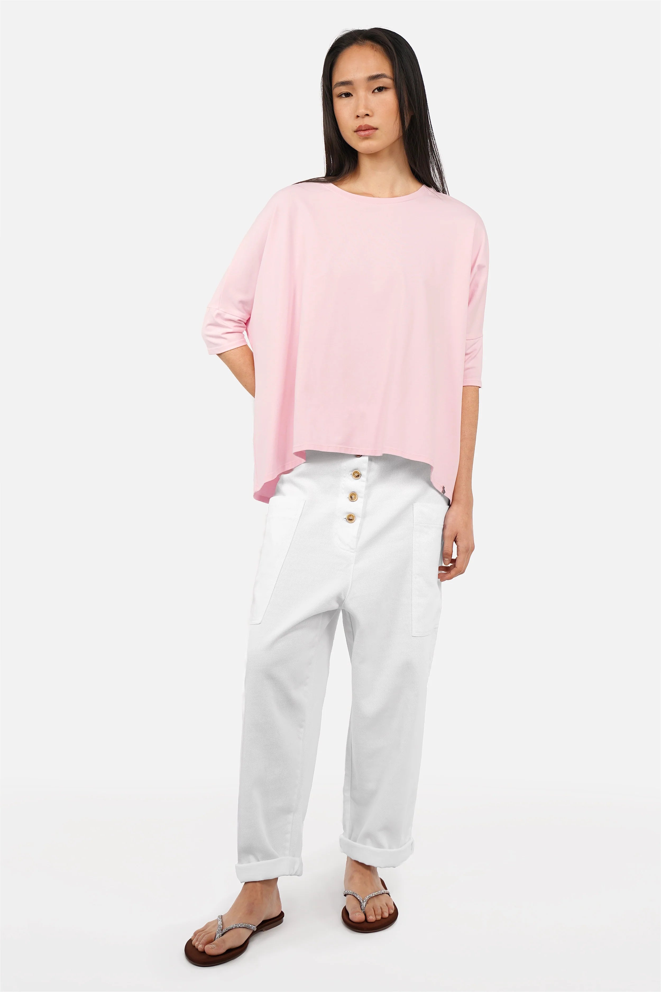 TAMI.K Blusenshirt lockeres Kastenform-Shirt aus hochwertiger Baumwolle mit Rundhals und relaxed Schnitt