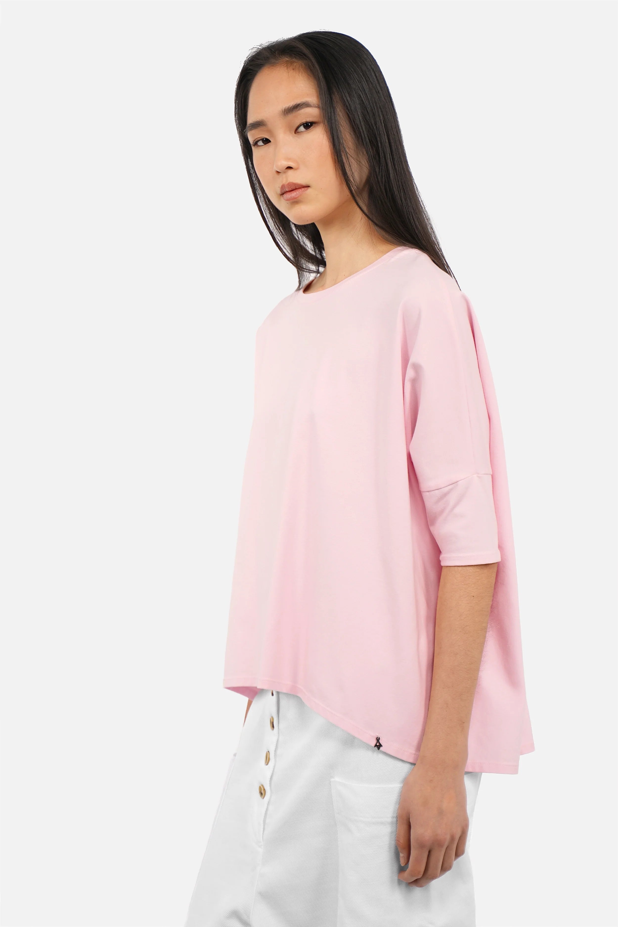 TAMI.K Blusenshirt locker fallendes Baumwollshirt in Kastenform mit Rundhals und relaxed Schnitt