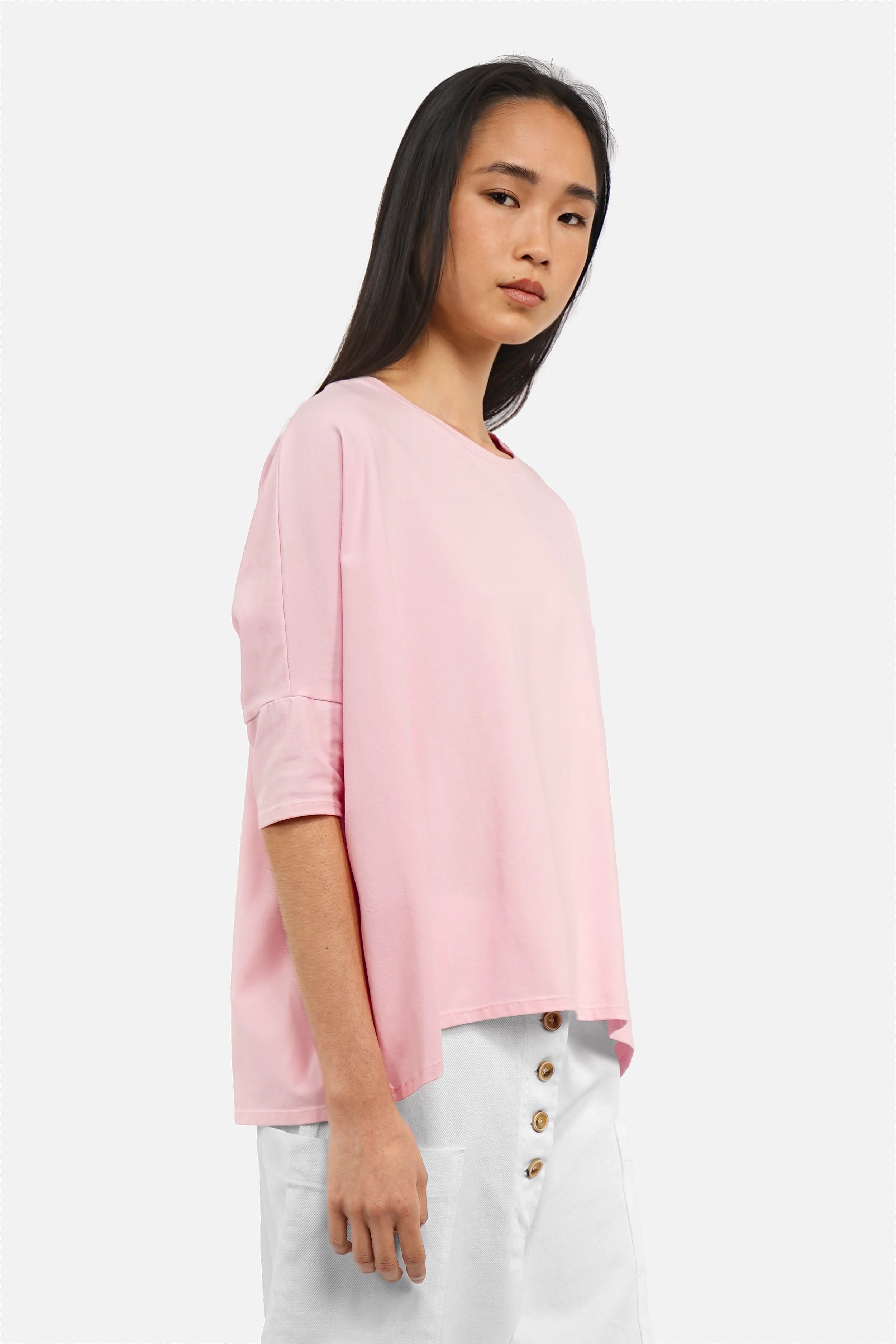 TAMI.K Blusenshirt lockeres Baumwollshirt in Kastenform mit Rundhals und relaxed Schnitt