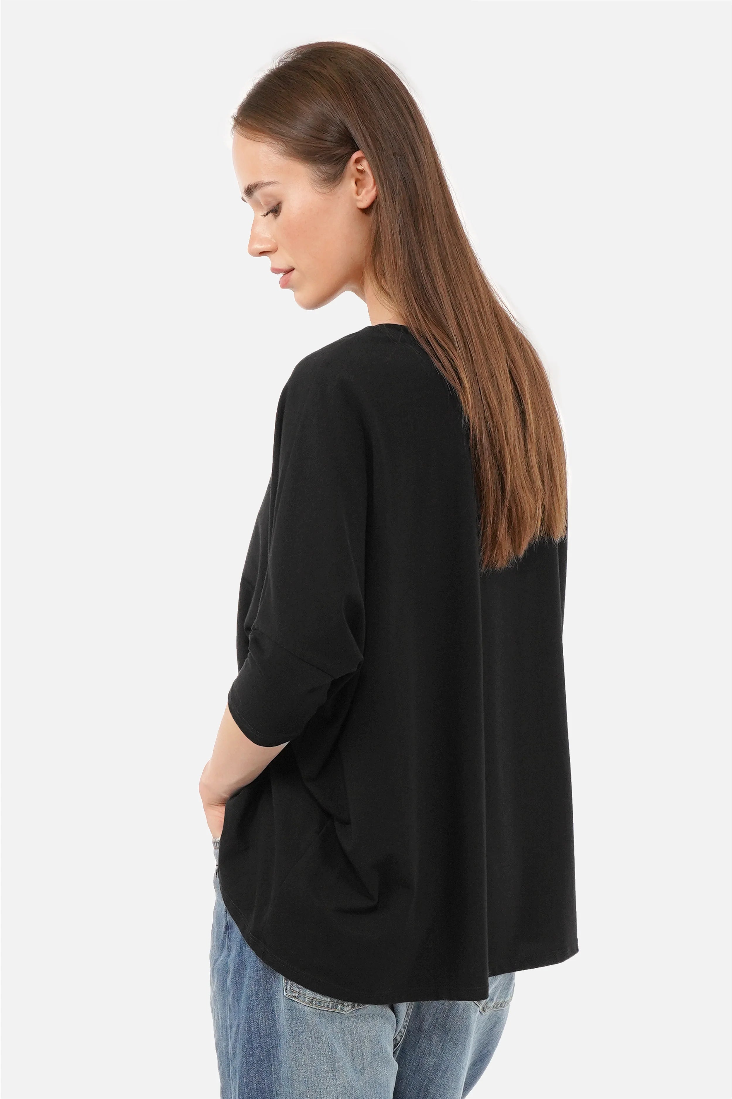 TAMI.K Blusenshirt lockeres Baumwollshirt in Kastenform mit Rundhals und relaxed Schnitt