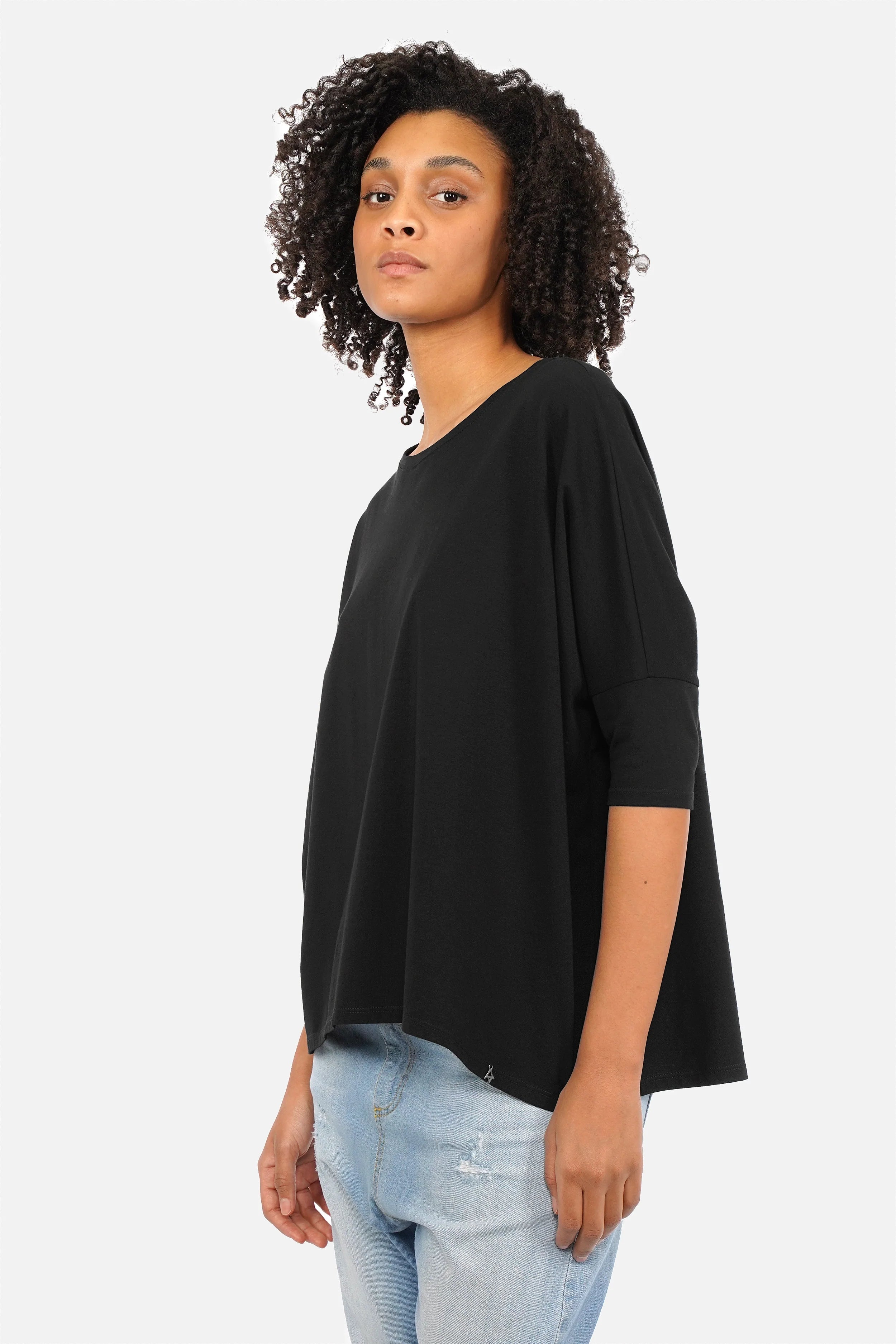 TAMI.K Blusenshirt lockeres Baumwollshirt in Kastenform mit Rundhals und relaxed Schnitt