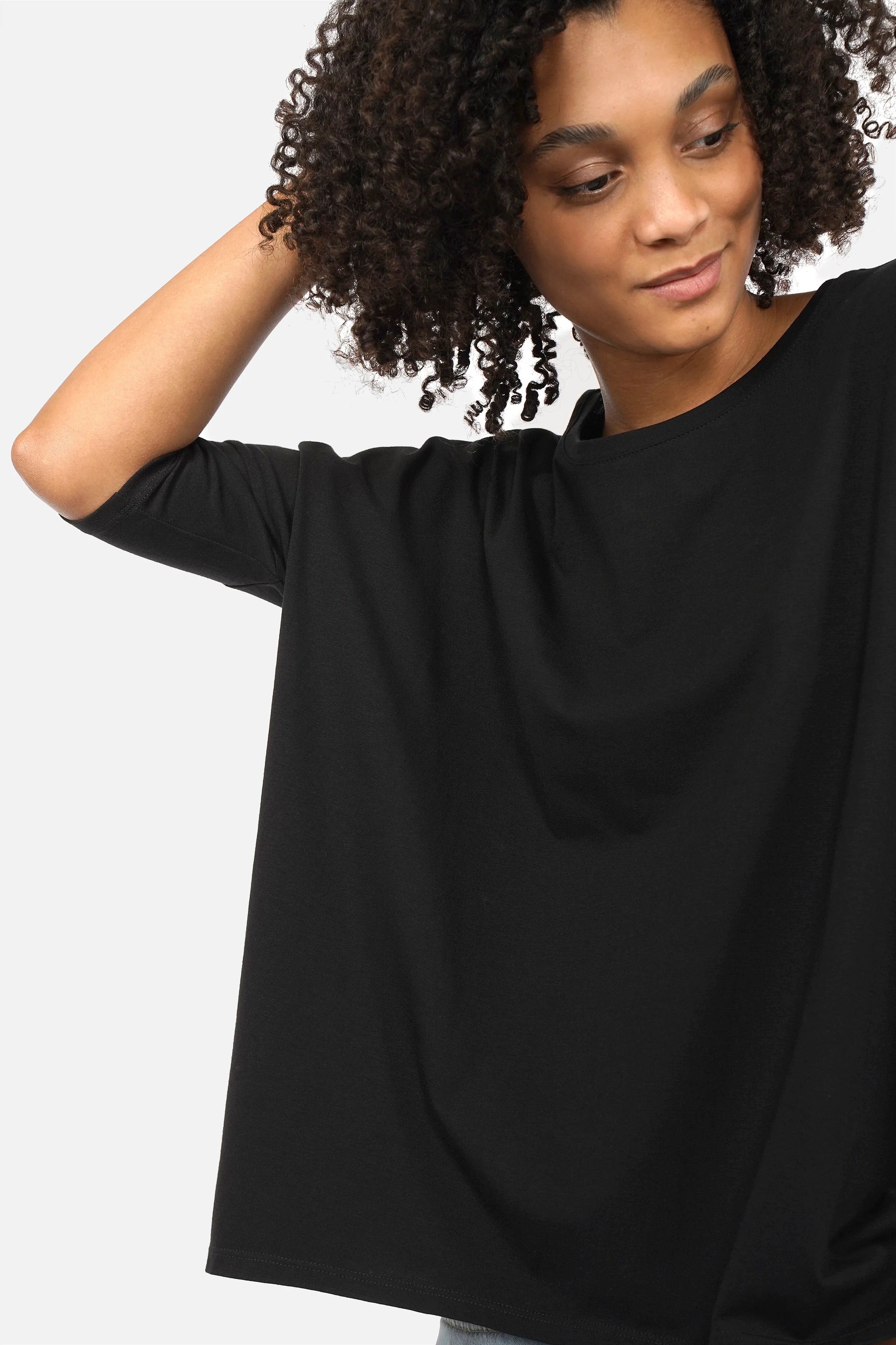 TAMI.K Blusenshirt lockeres Baumwollshirt in Kastenform mit Rundhals und weichem Griff