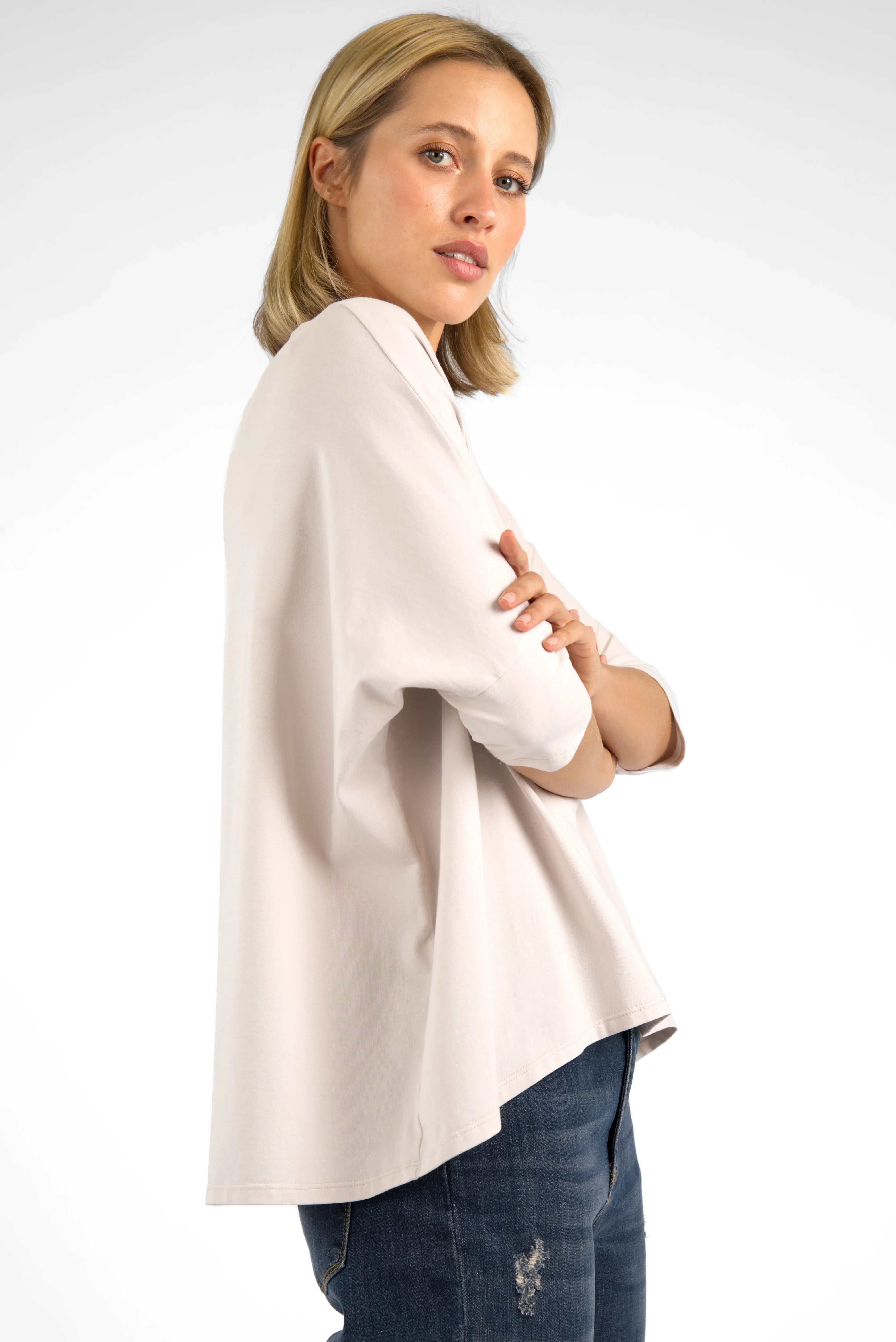 Damen TAMI.K Blusenshirt in weiter Kastenform aus hochwertiger Baumwolle mit Rundhalsausschnitt und relaxed Schnitt