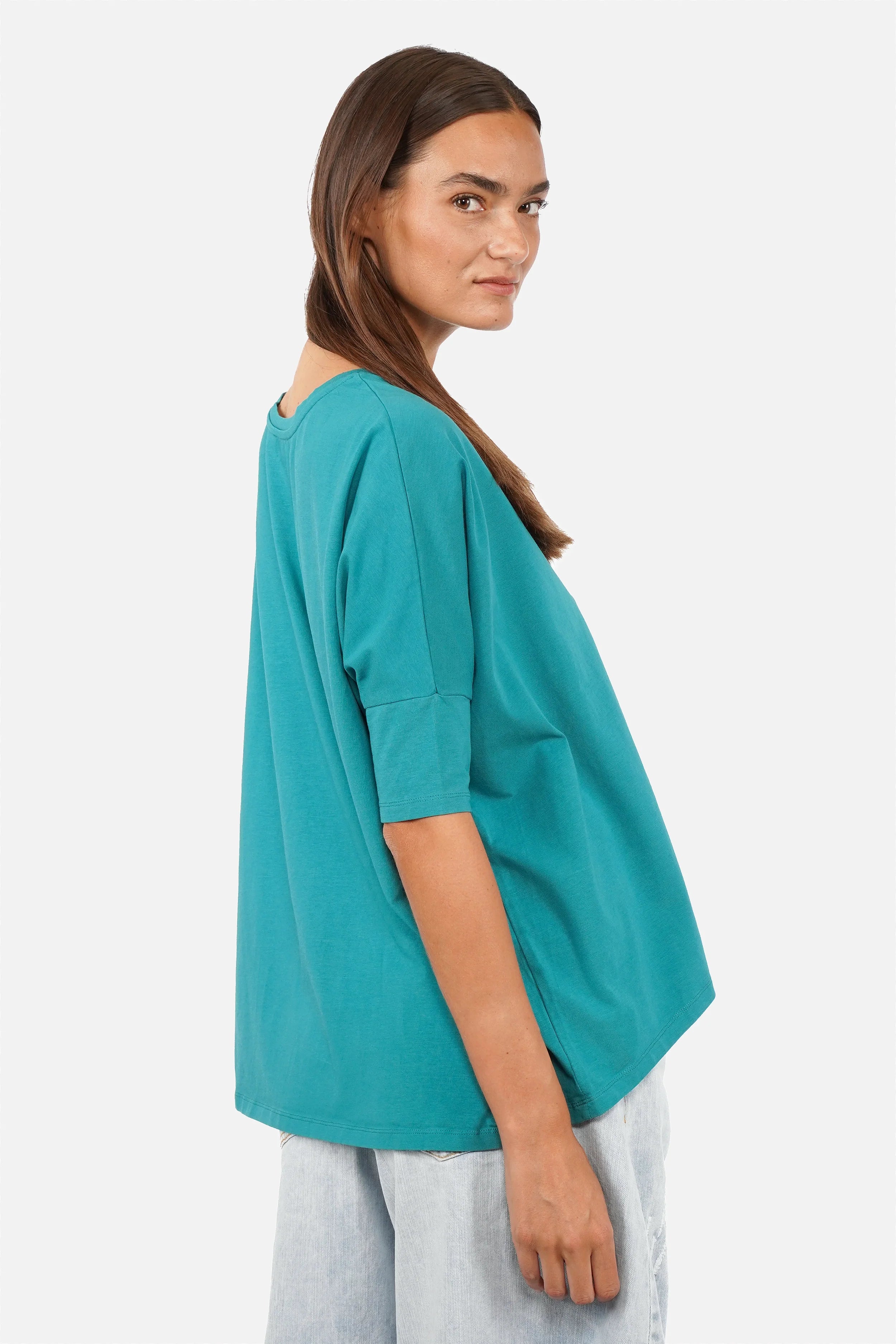 TAMI.K Blusenshirt aus hochwertiger Baumwolle mit Rundhals und weitem Kastenform-Schnitt in kräftigen Farben