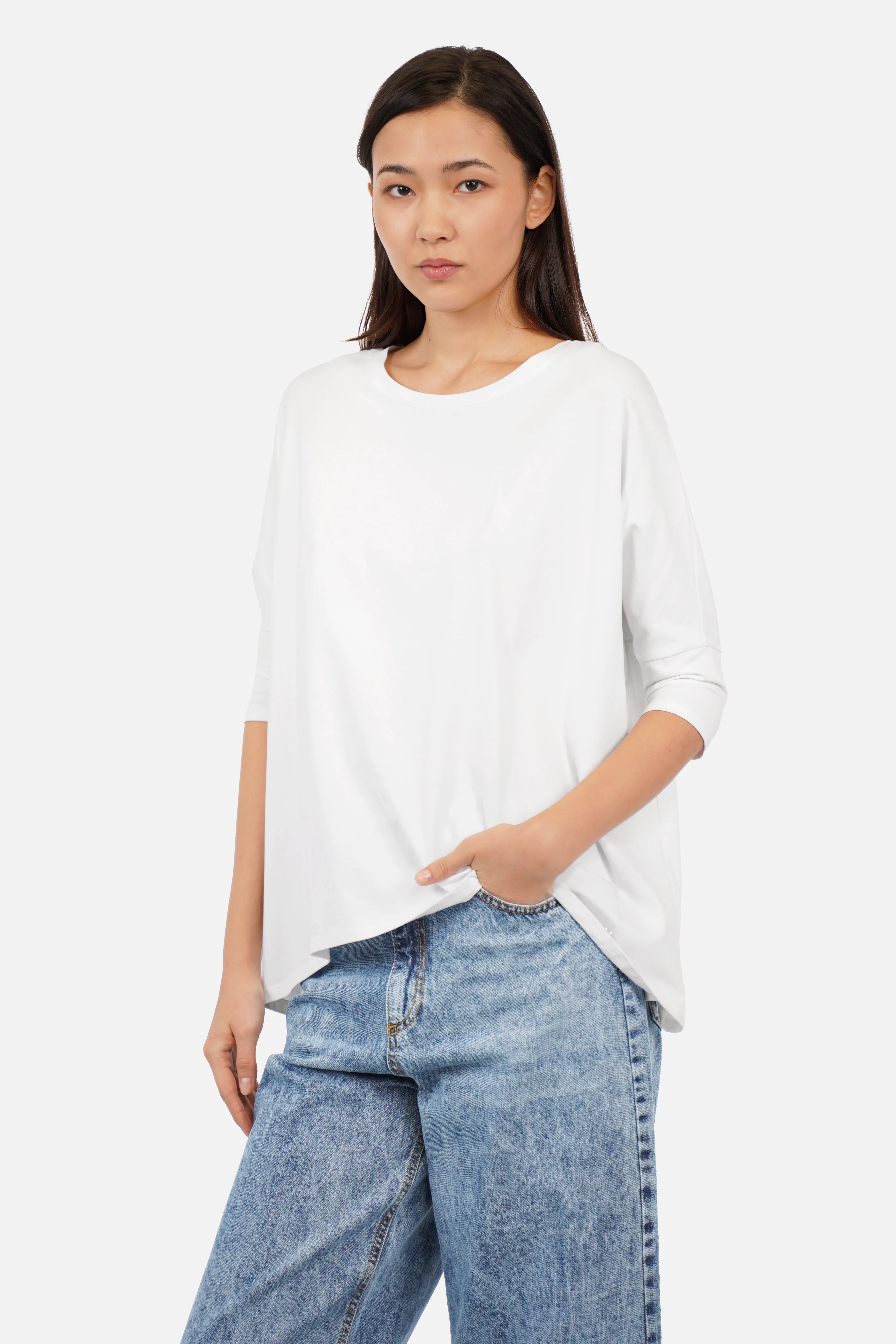 TAMI.K Blusenshirt aus hochwertiger Baumwolle in weiter Kastenform mit Rundhals und relaxed Schnitt