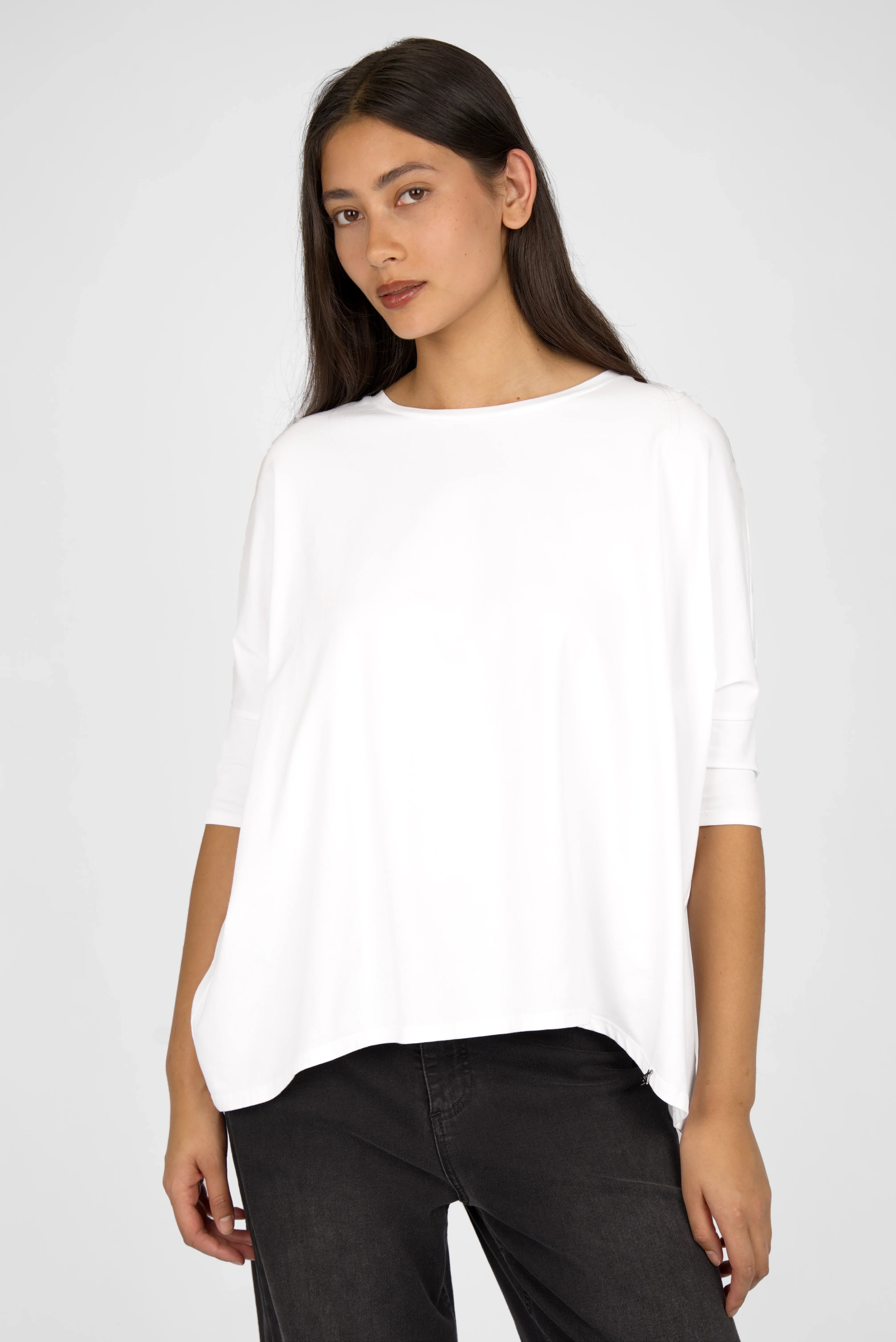 TAMI.K Blusenshirt locker fallendes Baumwollshirt in Kastenform mit Rundhals und relaxed Schnitt in Weiß