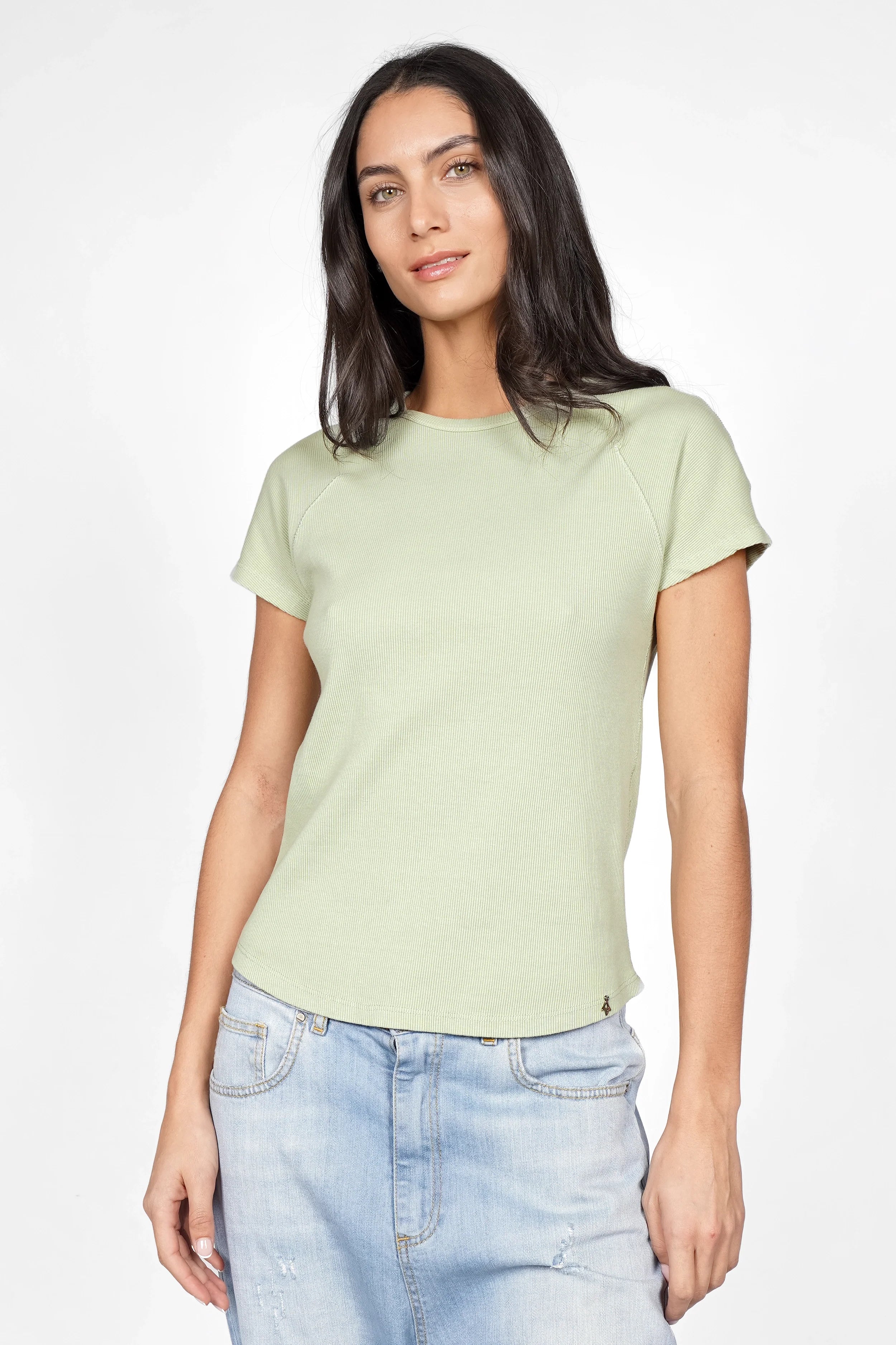 Slim fit TASYA Geripptes T-Shirt with ribbed jersey, round neckline, seamless sleeves, decorative seams, and rounded hem in size XS