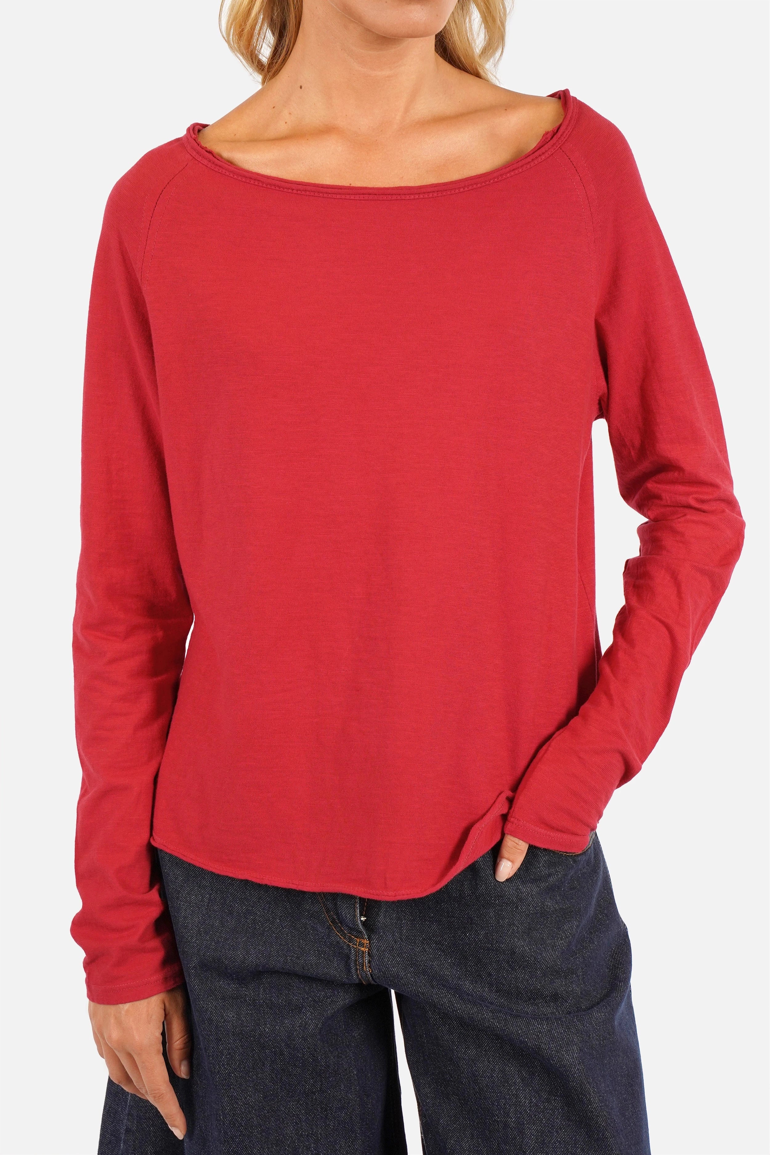 TEHI Longsleeve aus Fiammato-Baumwolle mit Rundhalsausschnitt und extralangen Raglanärmeln in Regular Fit