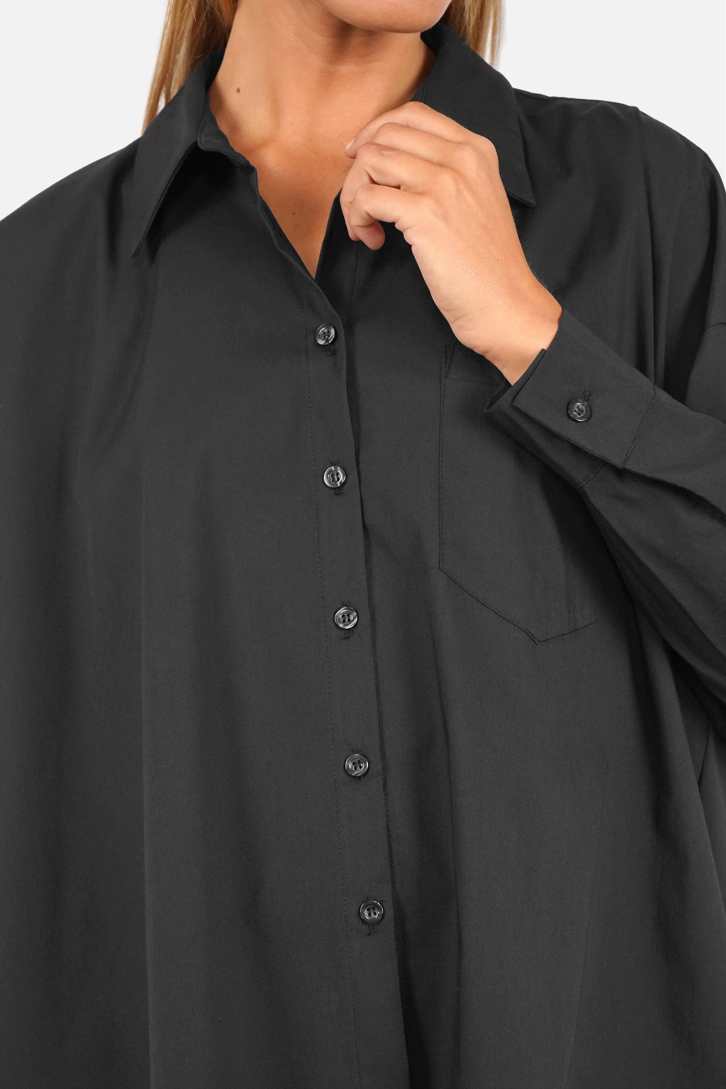 TIALY Oversized Bluse aus Popeline mit A-Linien-Form, klassischem Kragen und Brusttasche