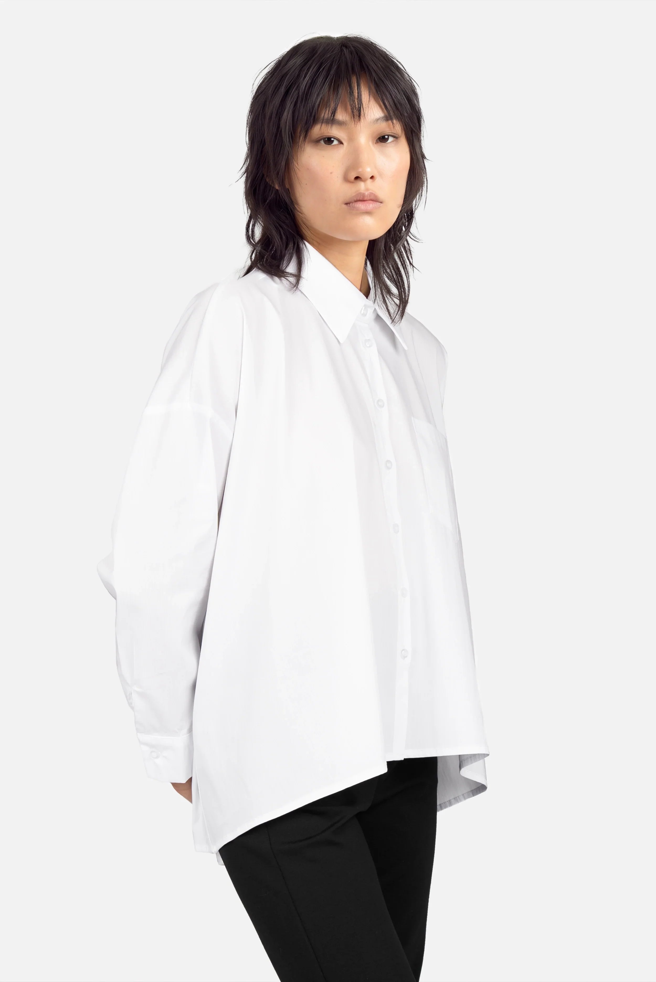 Damen Oversized Popeline Hemdbluse aus glattem Stoff mit A-Linien-Schnitt und klassischem Kragen