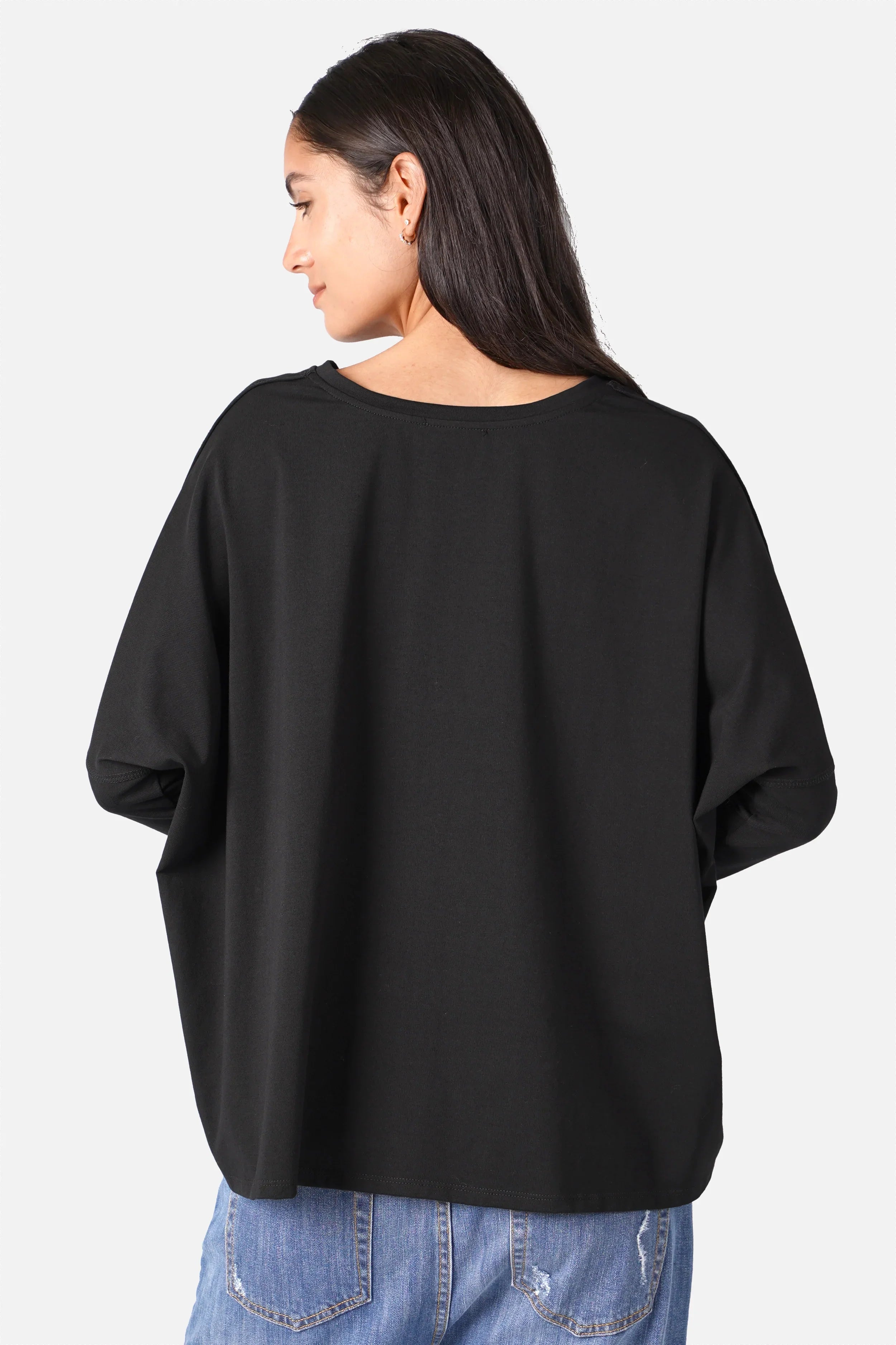 TIDA Blusenshirt Langarm aus hochwertiger Baumwolle mit V-Ausschnitt und modernem offenem Schnittkanten-Design in weiter Kastenform