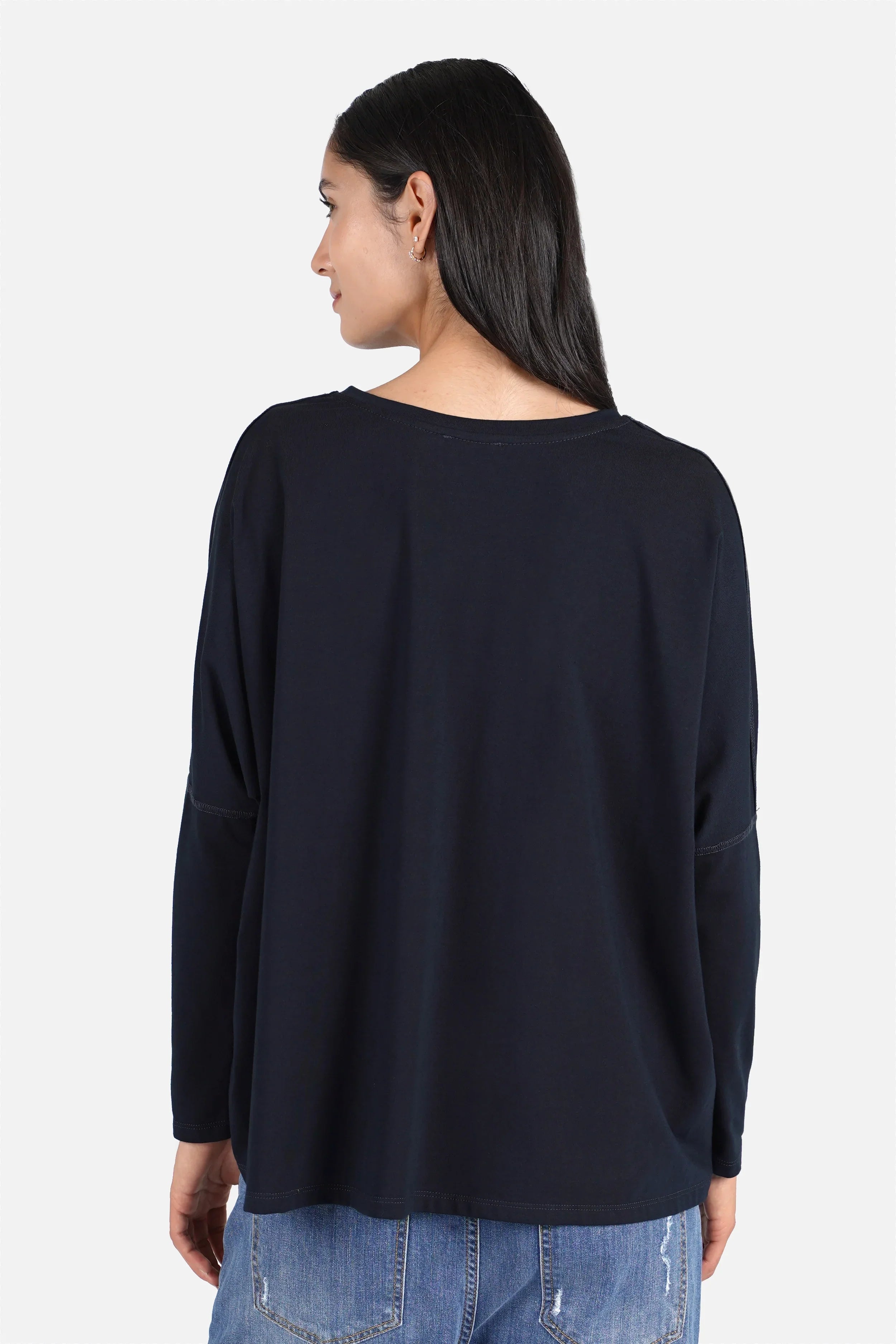 TIDA Blusenshirt Langarm aus hochwertiger Baumwolle mit V-Ausschnitt und weitem Relaxed Fit