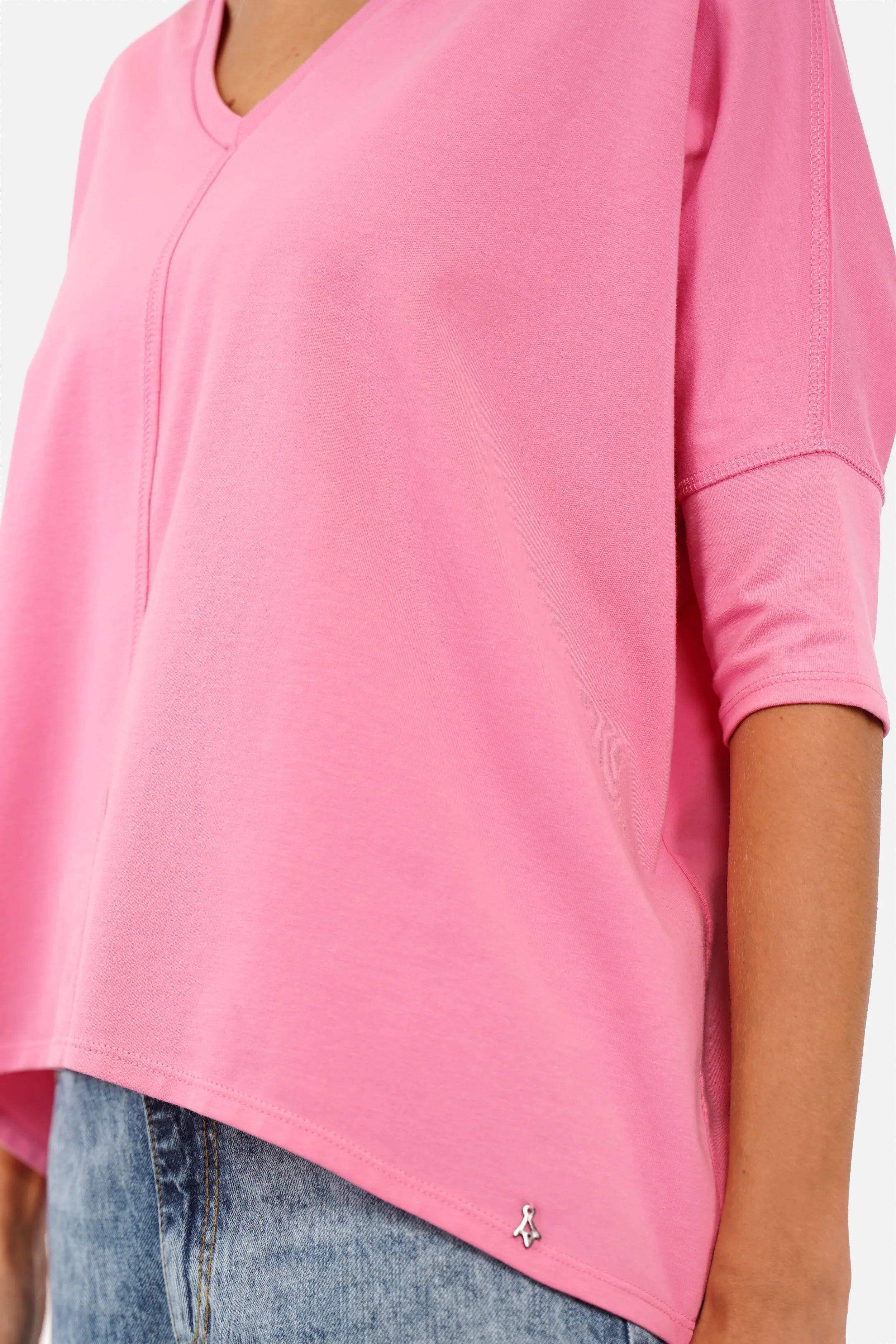 Blusenshirt mit V-Ausschnitt und weitem, lockerem Schnitt aus hochwertiger Baumwolle
