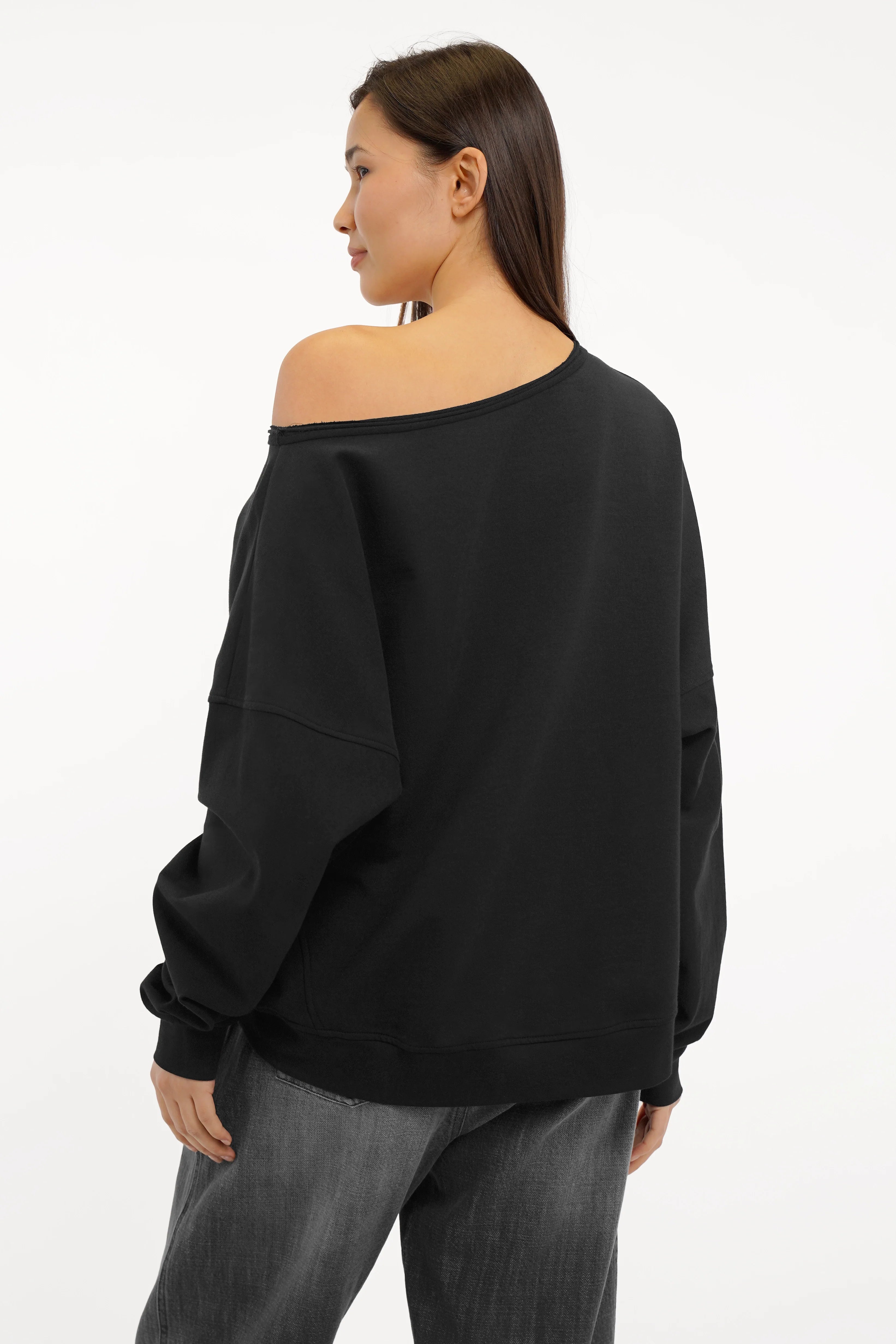 TIMAJ One Shoulder Sweater loose fit with wide neckline and extended sleeves in soft sweatshirt fabric