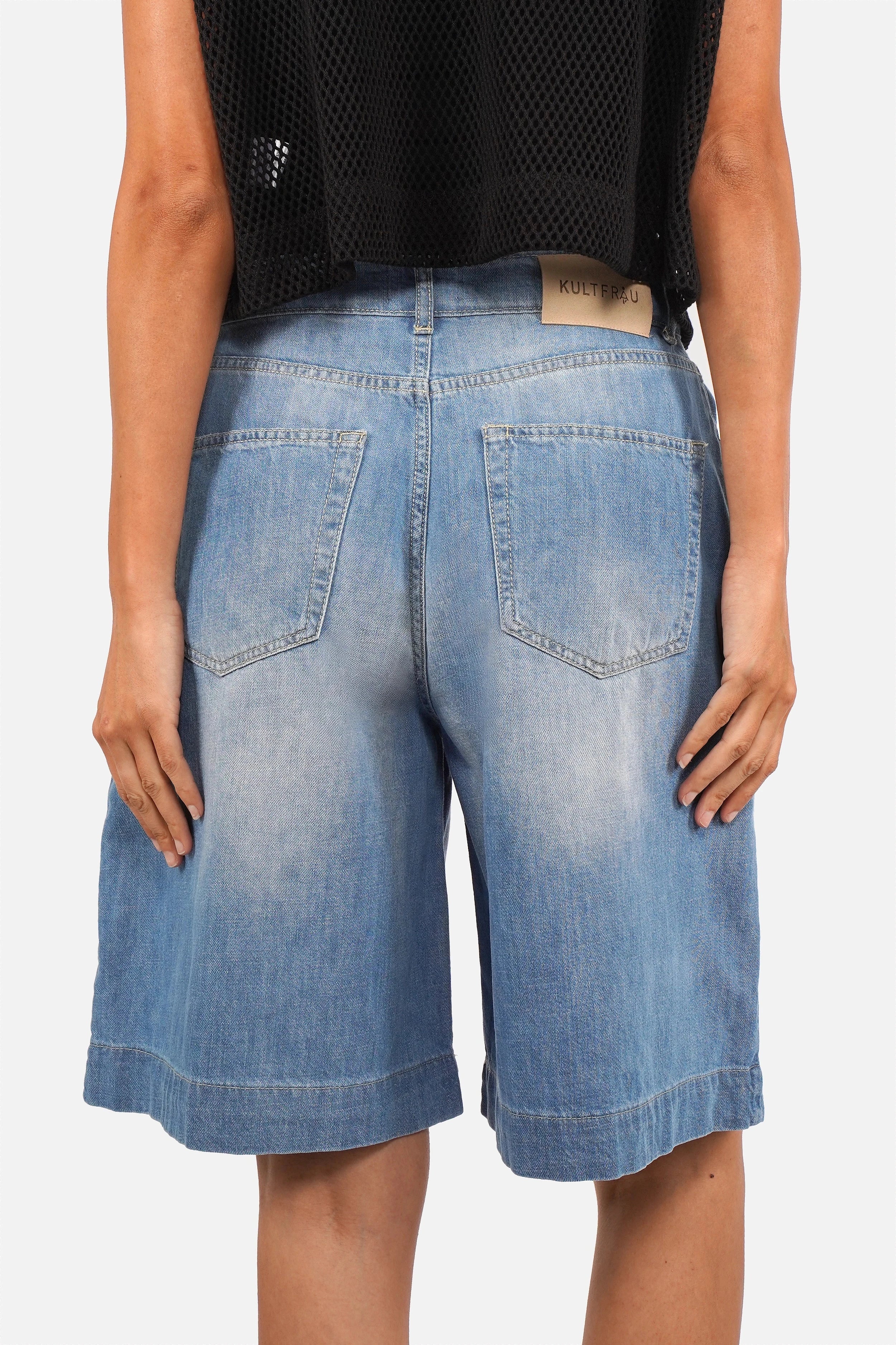 TYLIA Bermuda Jeans leichter italienischer Denim mit Faded Mid-Blue-Waschung weites Bein und 5-Pockets