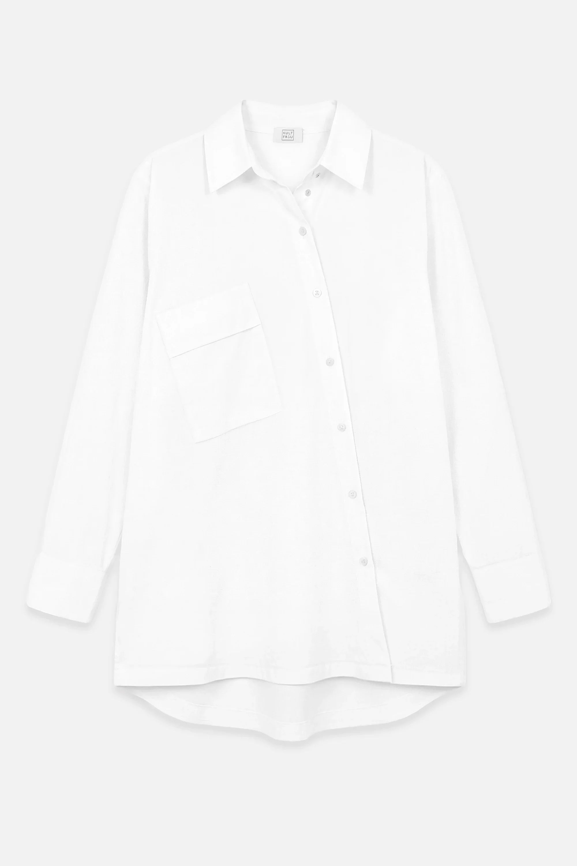 TAMIDA Oversized Hemdbluse aus leichtem Tech-Stoff mit asymmetrischer Knopfleiste und schräger Brusttasche