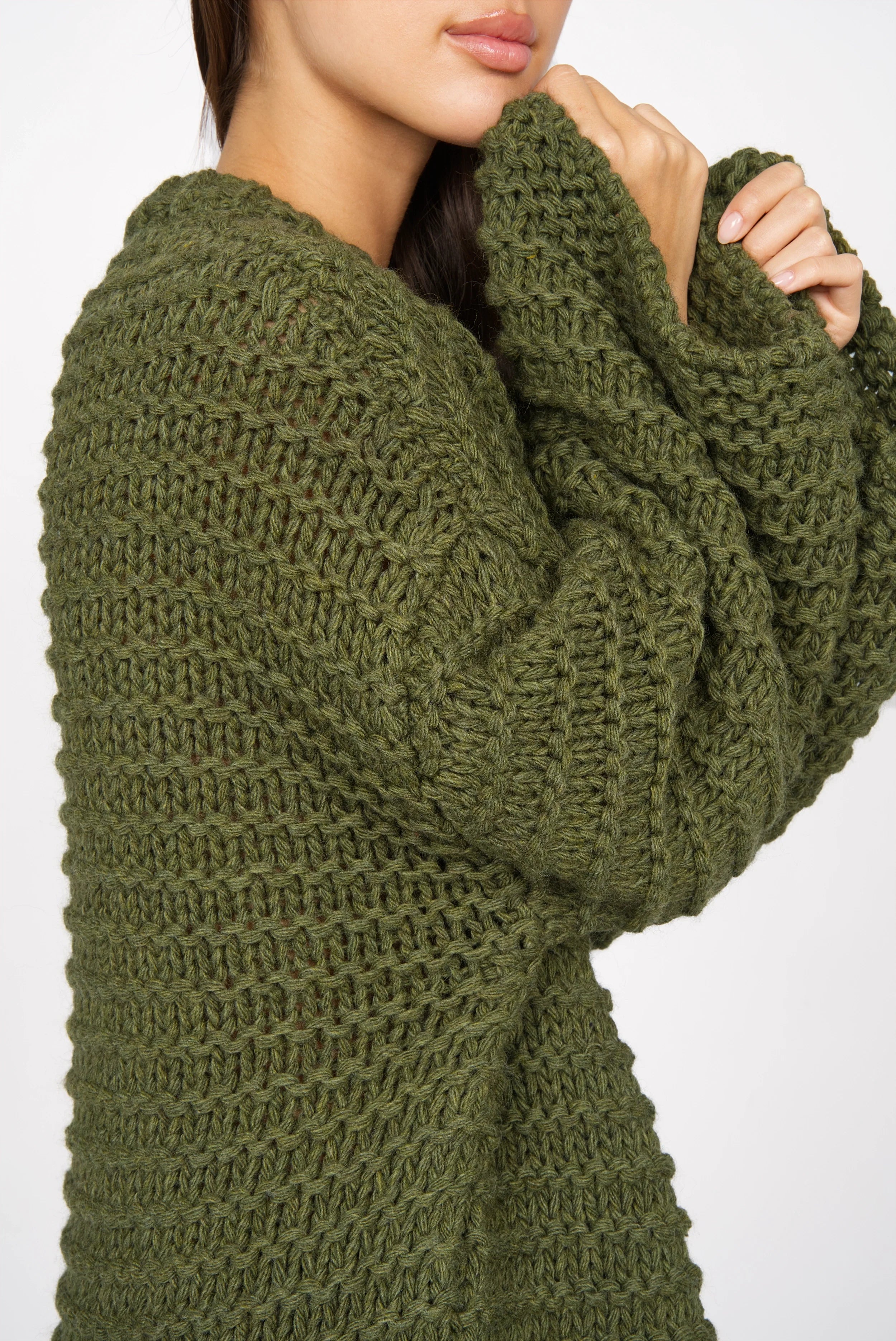 Green oversized grobstrick pullover with chunky-knit-look and dropped shoulders