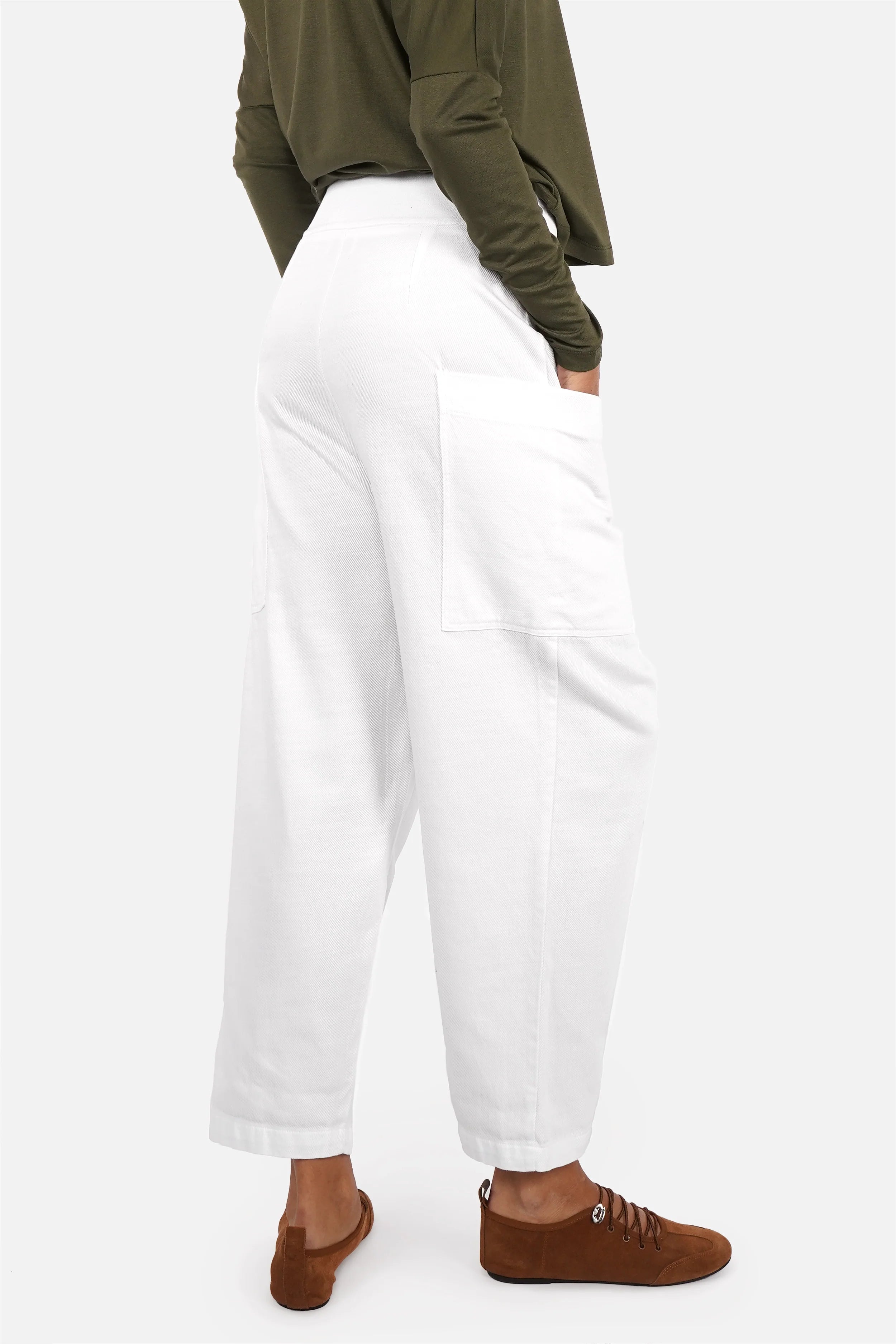 VIKADA Baggy Hose aus strukturierter Baumwolle im Denim-Look mit Knopfleiste und Seitentaschen im lässigen Loose Fit