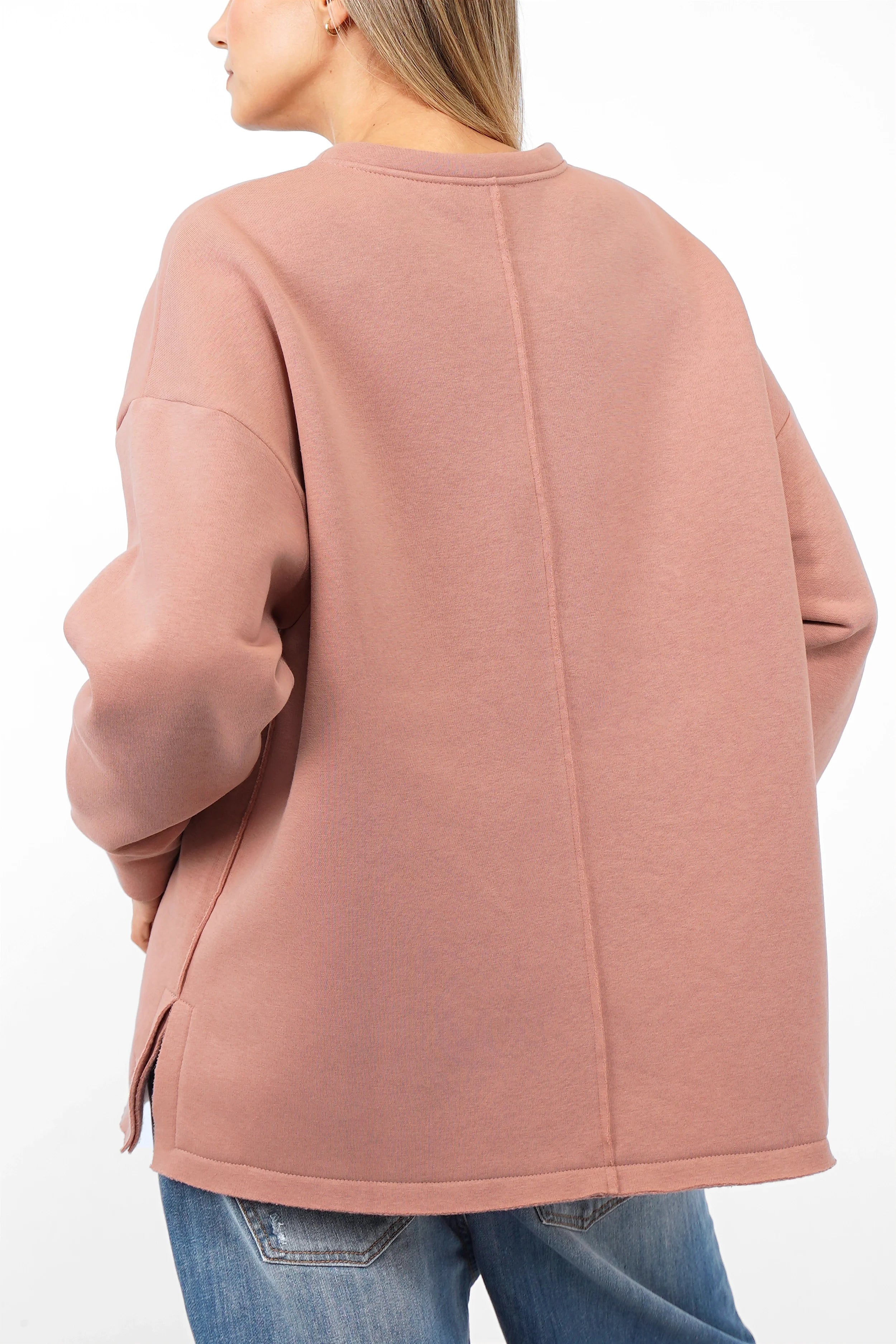 VIOLE Cozy Sweater in A-line relaxed fit with brushed soft cotton and open back seam details