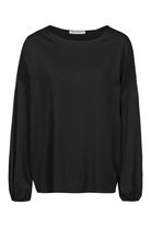 GRETA.K Bluse in Schwarz mit Rundhals und leichten Ballonärmeln.