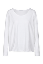 LARXA Longsleeve aus weißer Fiammato-Baumwolle, Rundhalsausschnitt, überschnittene Schultern, Regular Fit.