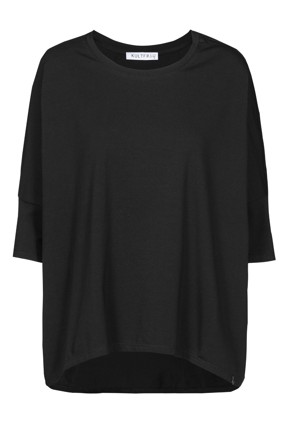 TAMI.K Blusenshirt in weiter Kastenform aus hochwertiger Baumwolle, schwarz, mit Rundhals und leicht abgerundetem Saum vorne.