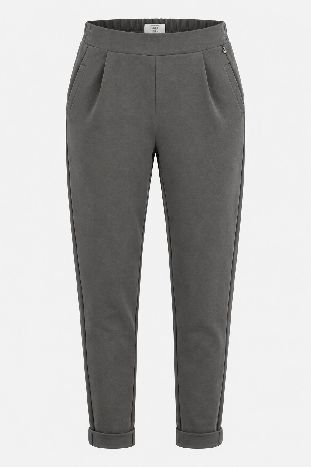 KULTFRAU HILLA.K Jerseyhose in Grey Seed, Vorderansicht ohne Model auf hellgrauem Hintergrund