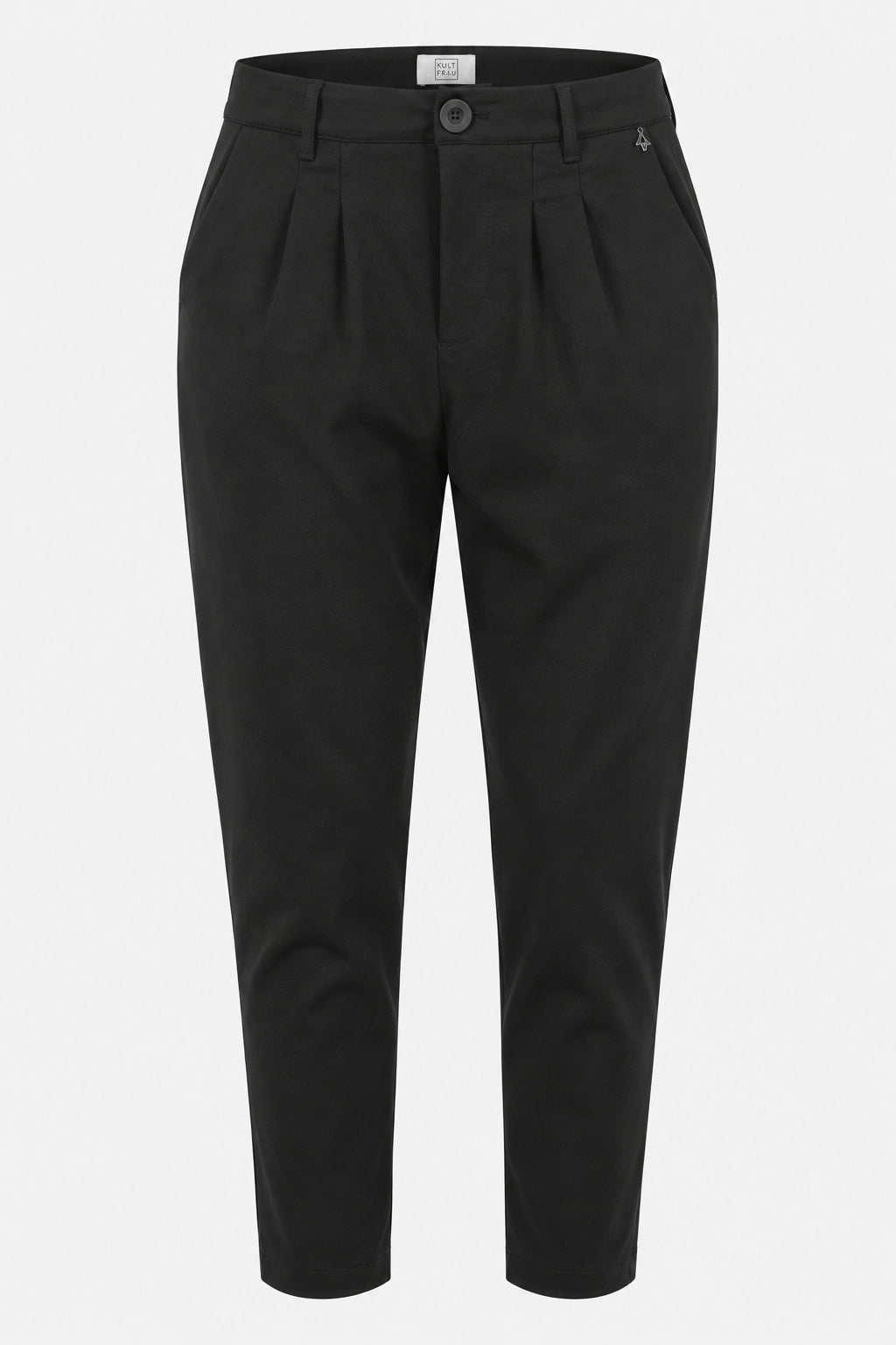 KULTFRAU HEELENA Tapered Pants in Black, Vorderansicht ohne Model auf hellgrauem Hintergrund