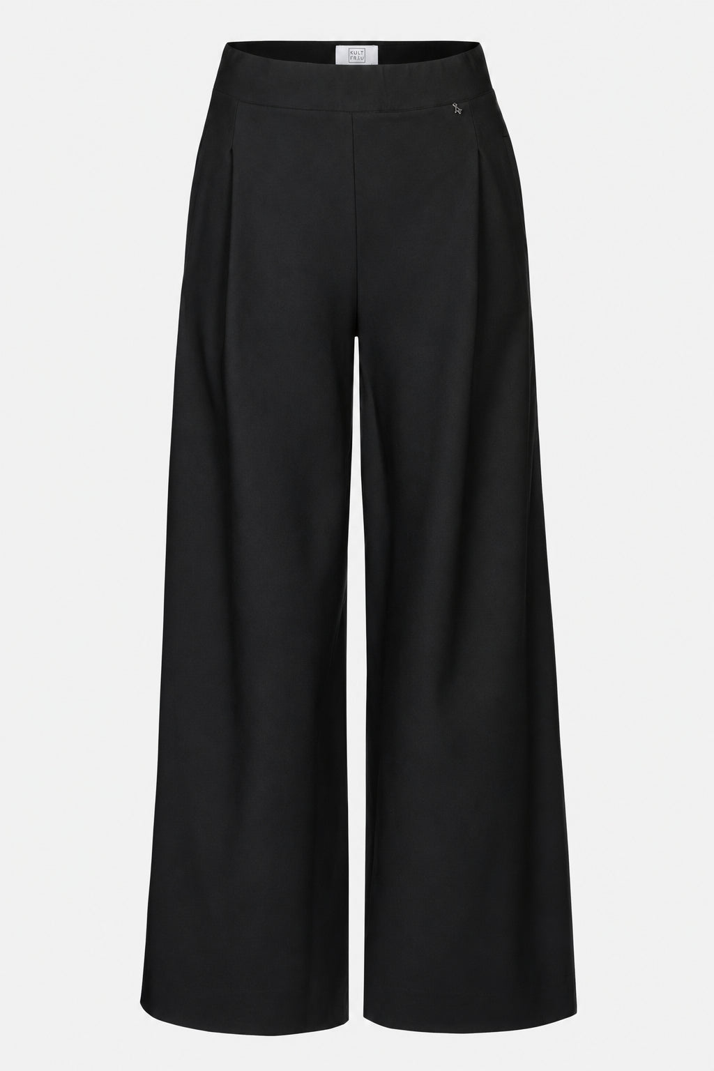KULTFRAU KLARA.K Wide Leg Jerseyhose in Black, Vorderansicht ohne Model auf hellgrauem Hintergrund