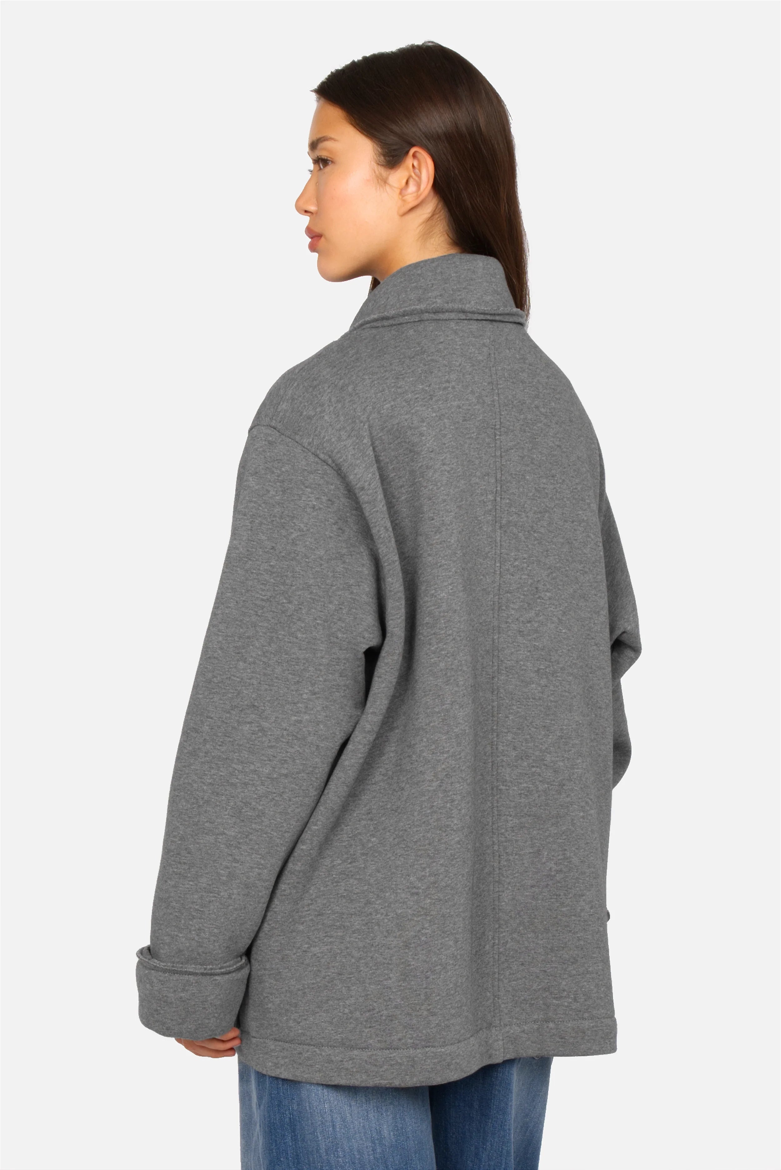 HELIEE Oversized Sweat-Kurzmantel mit Reverskragen, doppelreihigen Knöpfen und aufgesetzten Taschen aus weichem Jersey