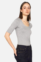 JALYN Shirt Damen Slim Fit Jerseyshirt mit U-Boot Ausschnitt und halblangen Ärmeln aus weicher Viskose