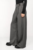 RYONI Marlene-Hose wide-leg high-waist gray trousers with asymmetric buttoned waistband and side pockets