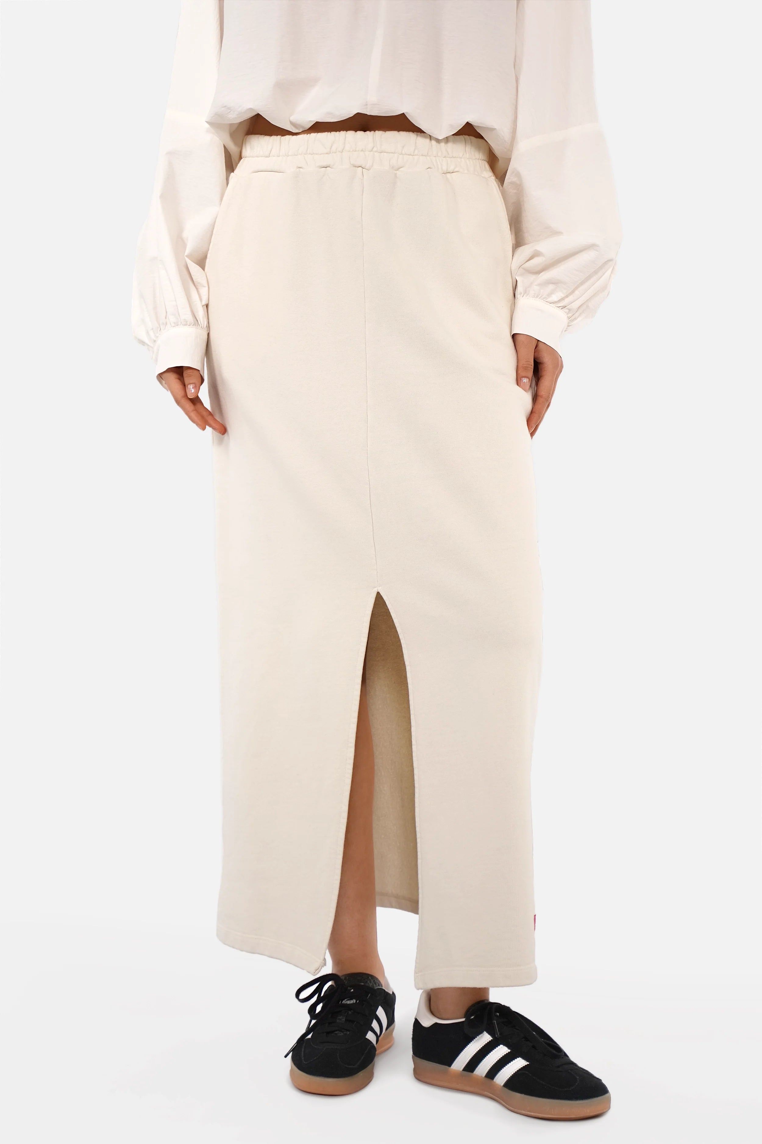 Aleemene Sweatrock pink mid-length cotton sweat skirt with elastic waistband and side pockets