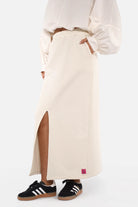 Alemene Sweatrock midi cotton skirt with elastic waistband and pink logo patch