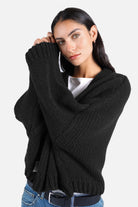 ALIXA Cropped Strickcardigan Oversize Woll-Mix mit Schalkragen und gerippten Abschlüssen in offenem Stil