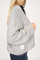 ALIXA Cropped Strickcardigan loose fit grey wool blend knit cardigan with ribbed cuffs and hem
