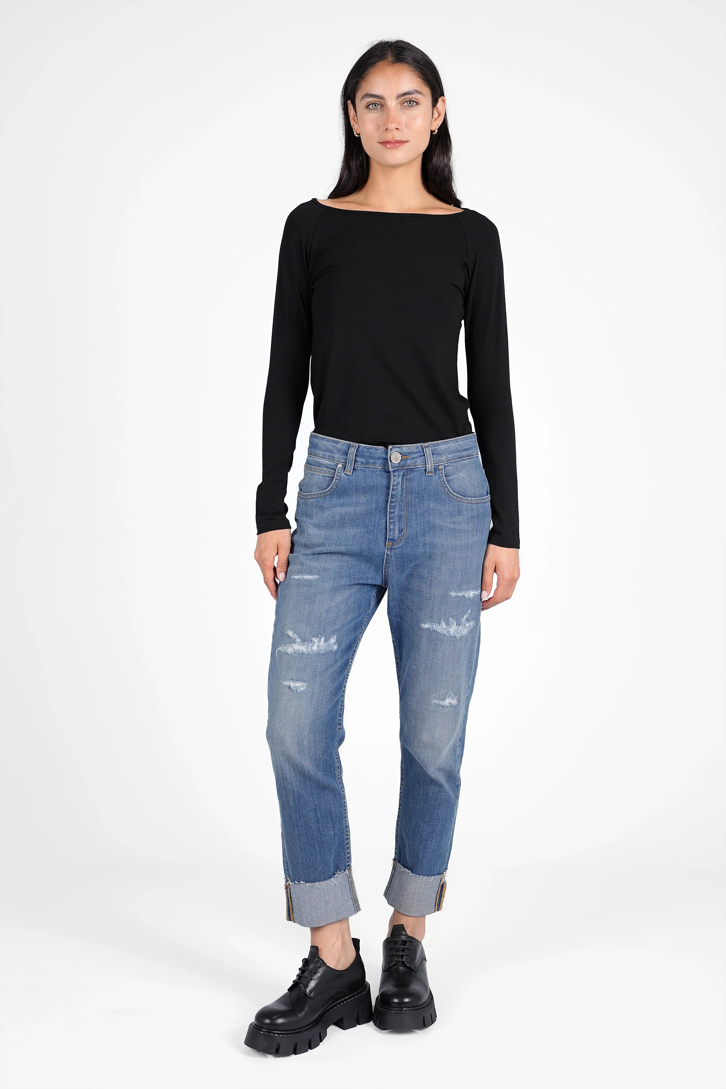 ALVA Boyfriend-Jeans mit Destroyed-Optik und umgeschlagenem Raw-Cut-Saum, lässiger Relaxed Fit, mid waist, in Italien handgefertigt