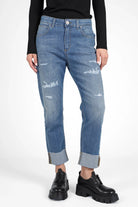 ALVA Boyfriend-Jeans mit Umschlag in Destroyed-Optik und Raw-Cut Design, mid waist, relaxed fit