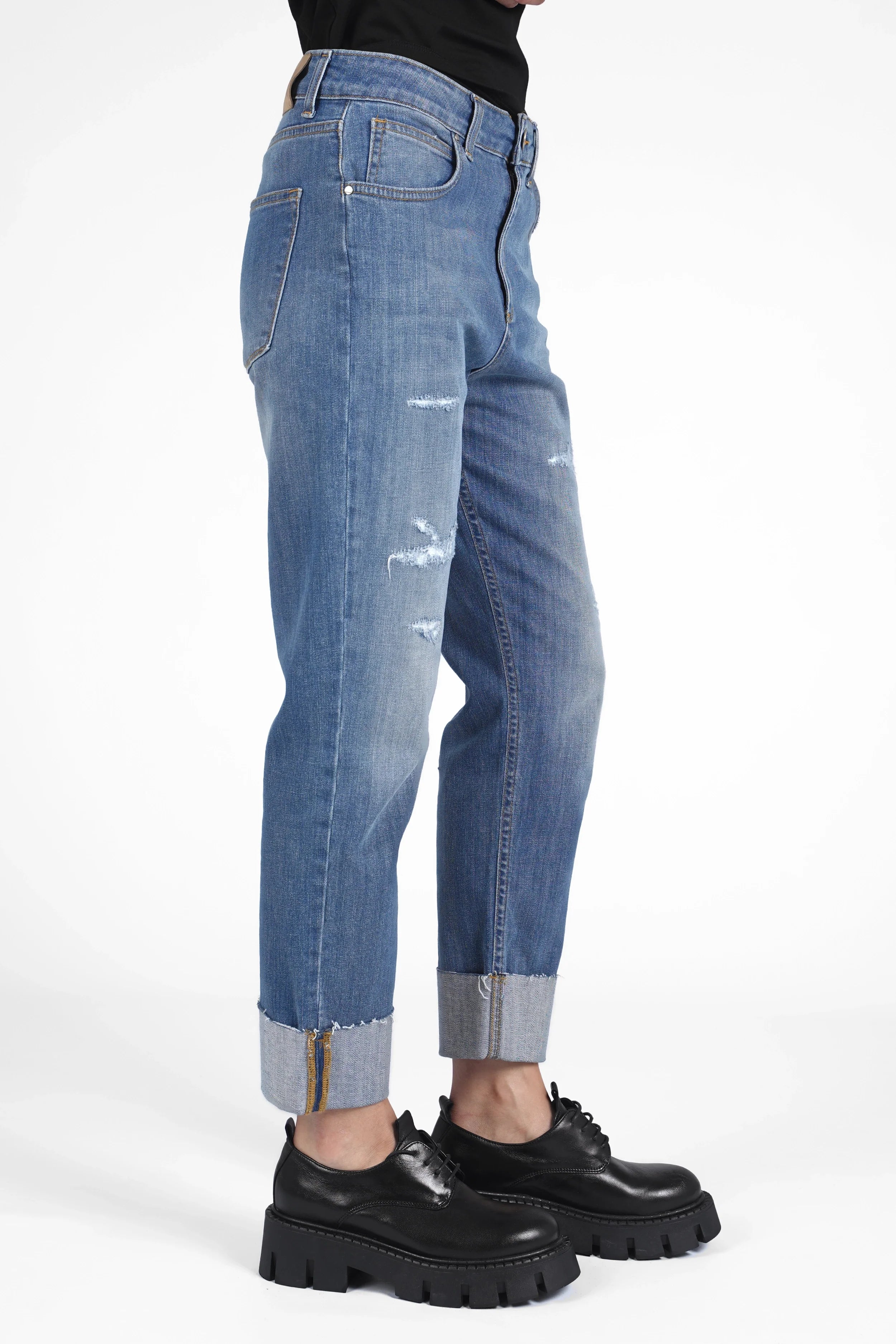 ALVA Boyfriend-Jeans mit Umschlag und Destroyed-Optik in Mid Waist Passform