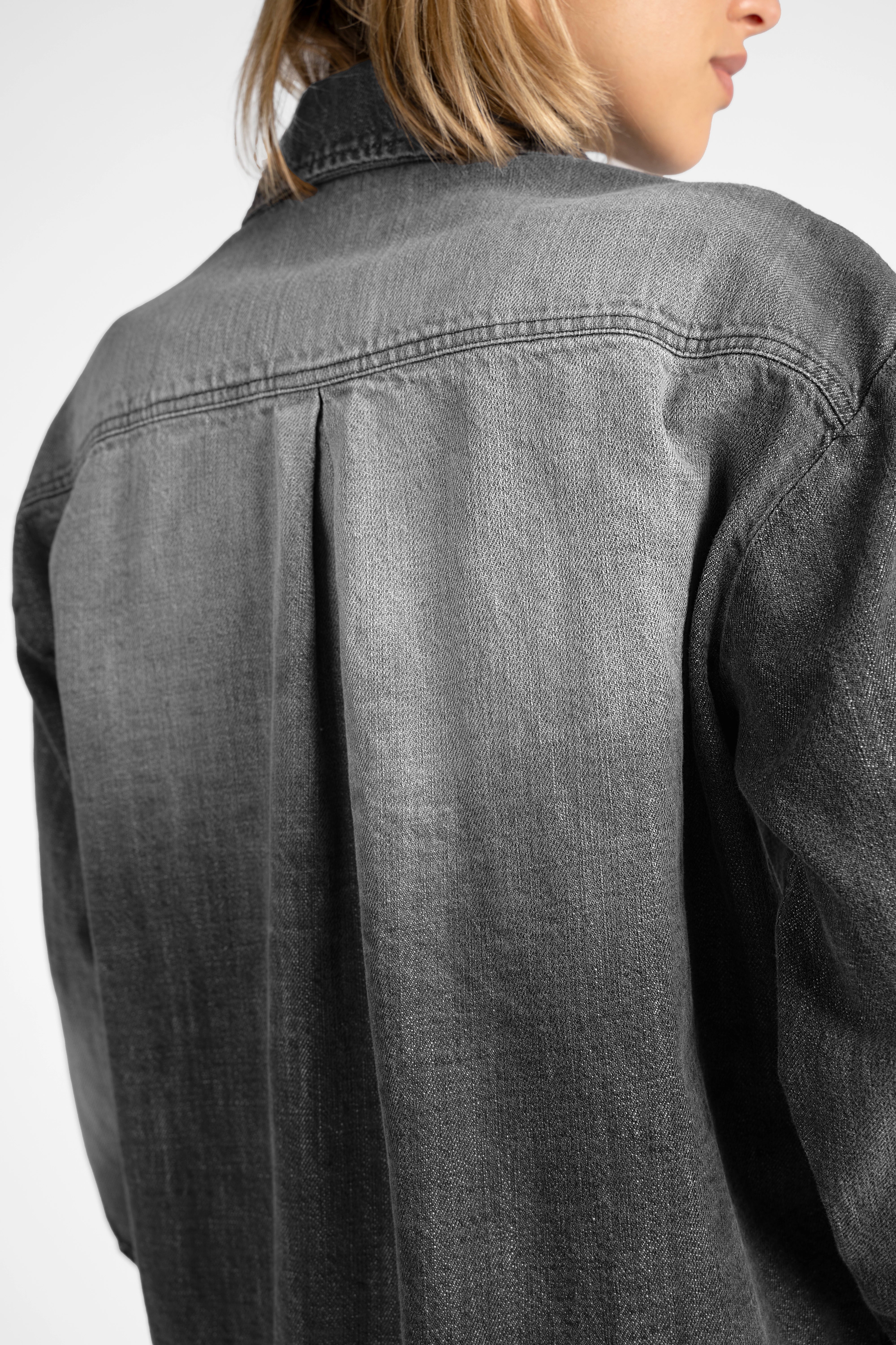 AMAKU Revive Hemdjacke grey cotton shirt jacket with classic collar and regular fit back view