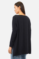 AMALEA Longsleeve mit U-Boot-Ausschnitt, weichem Baumwolljersey und verlängertem Rückensaum in Relaxed Fit