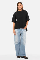 ANELE T-Shirt aus weichem Baumwolljersey mit Rundhalsausschnitt und A-Linien-Shape