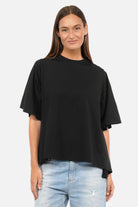 ANELE T-Shirt aus weichem Baumwolljersey mit Rundhalsausschnitt und A-Linien-Shape