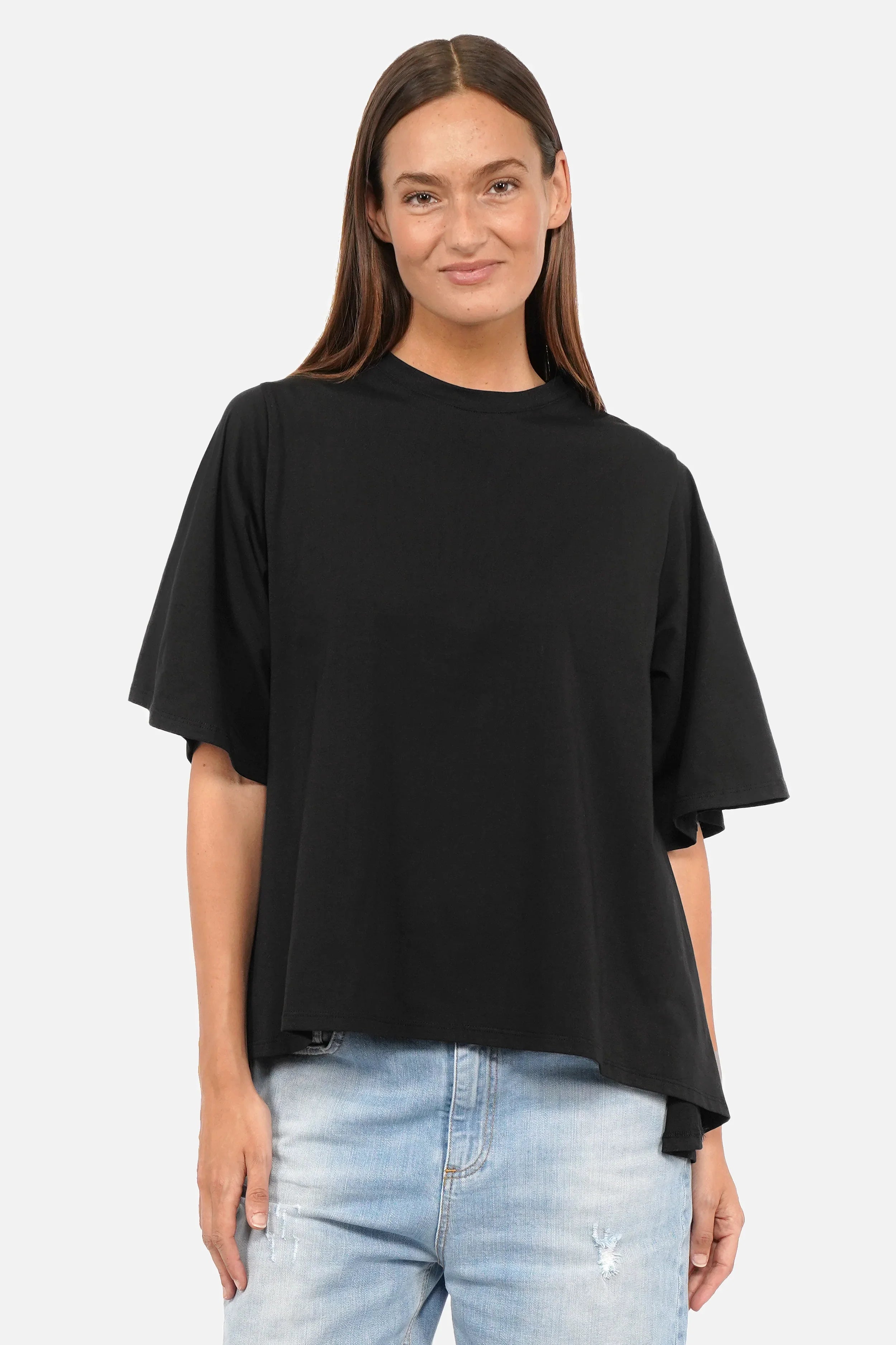 ANELE T-Shirt aus weichem Baumwolljersey mit Rundhalsausschnitt und A-Linien-Shape