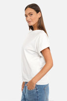 Annelia T-Shirt soft cotton jersey boat neck short sleeve boxy fit model size S