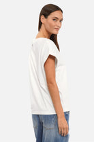 Annelia T-Shirt soft cotton jersey U-neck short sleeve boxy regular fit size S model 177cm tall