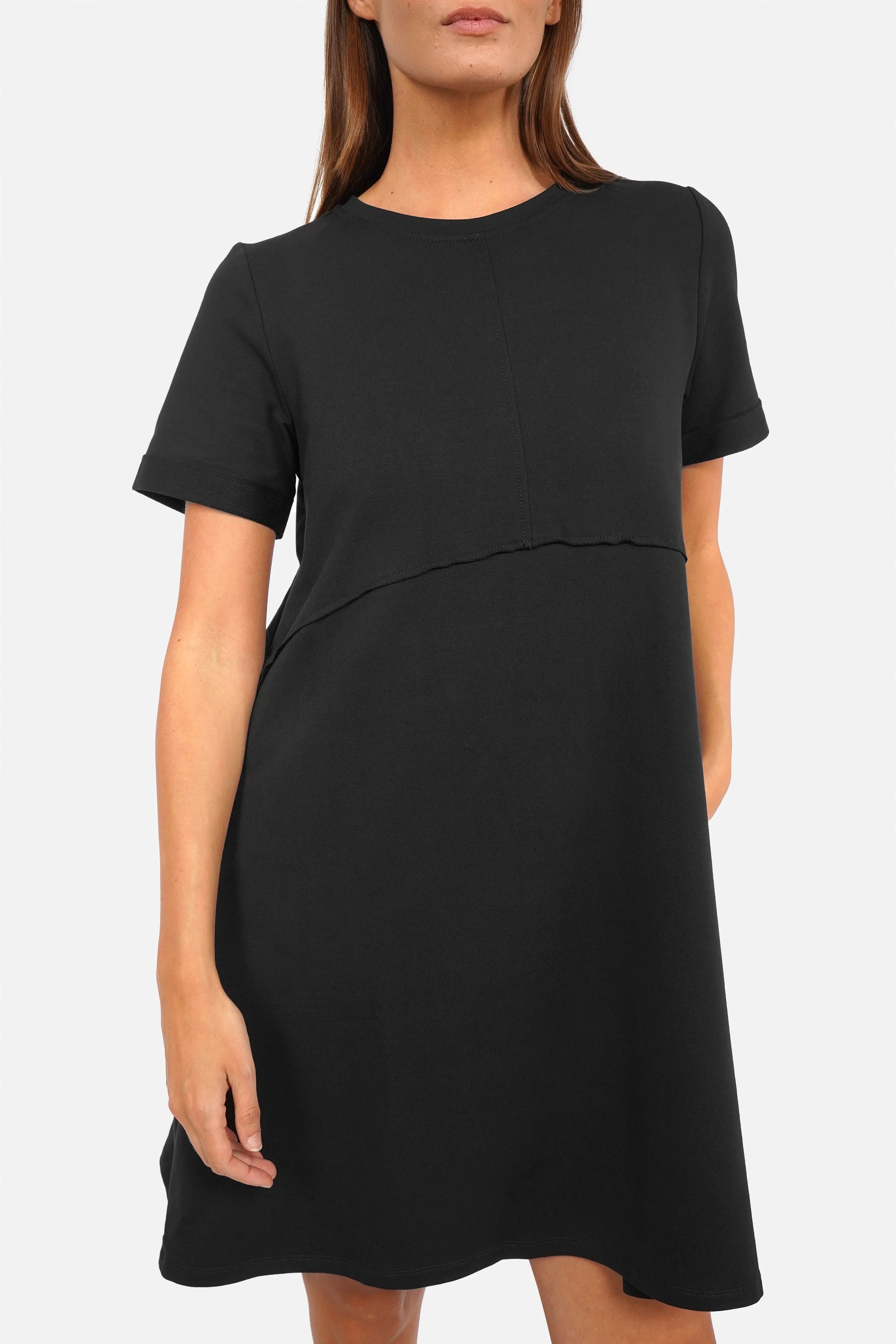 BABSI A-Linien Kleid aus Baumwolljersey mit Rundhalsausschnitt, A-Linie, Seitentaschen und Regular Fit