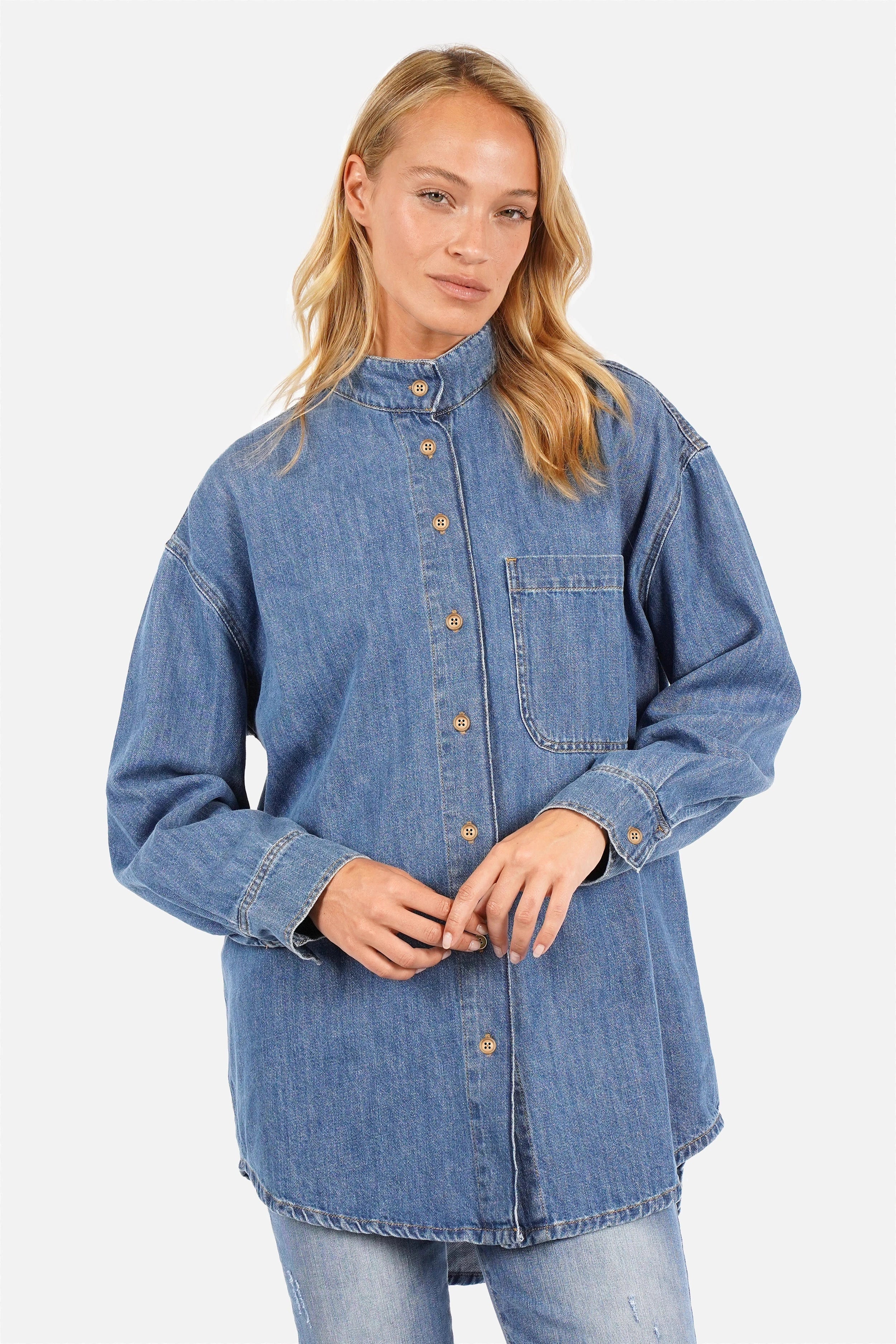 BJANA Jeanshemd mit Stehkragen