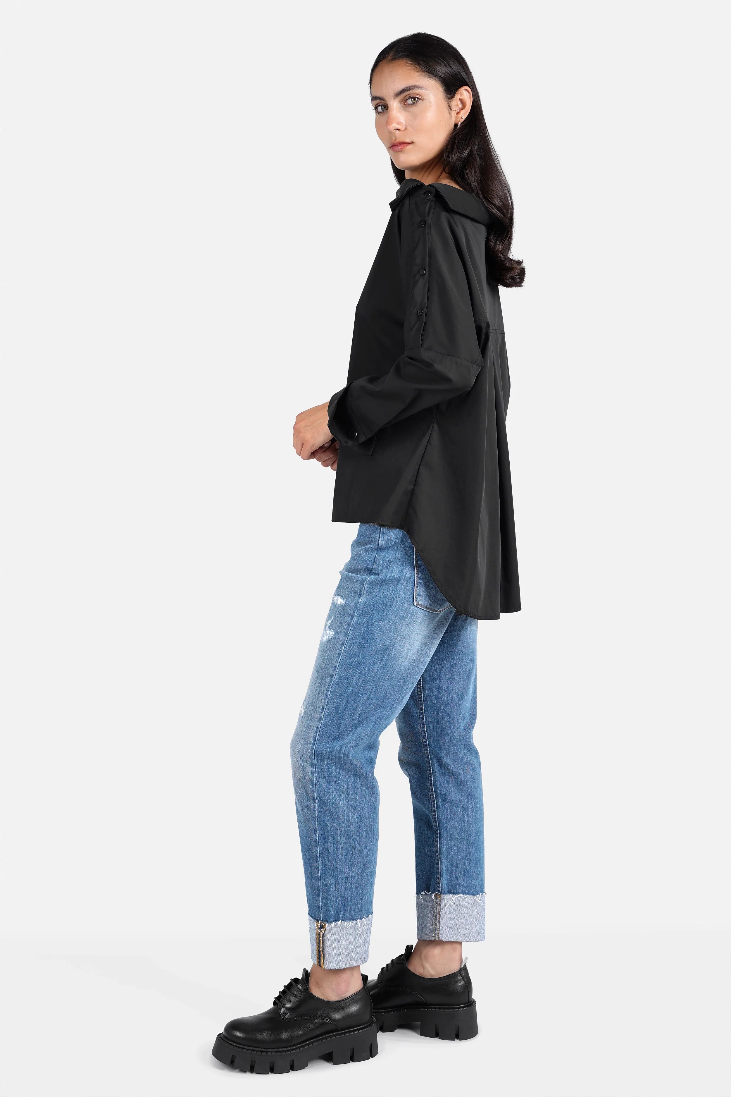 Boni Asymmetrische Bluse mit One-Shoulder-Look und verlängertem Rücken