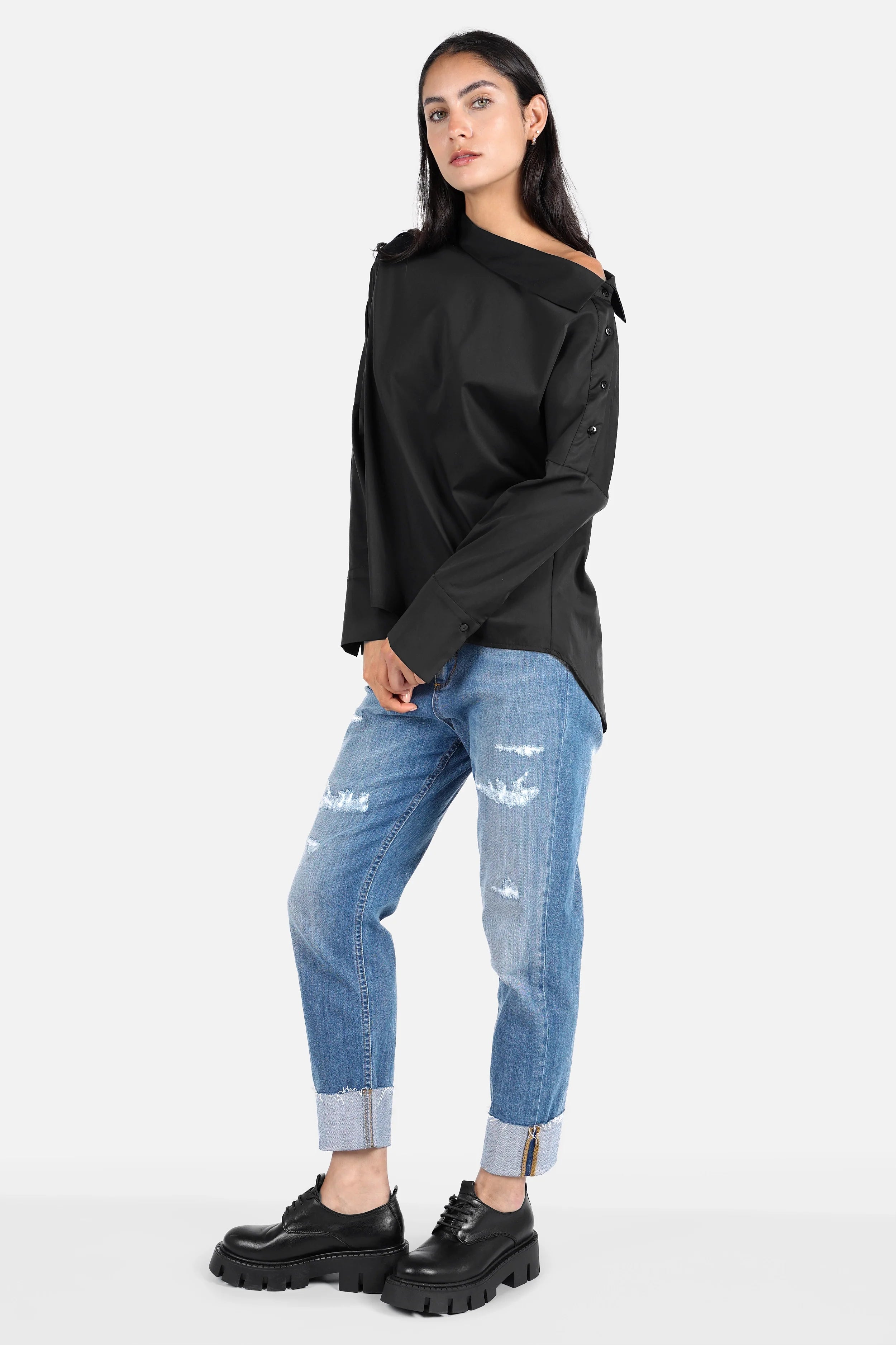 Boni Asymmetrische Bluse mit One-Shoulder-Design und verlängertem Rücken